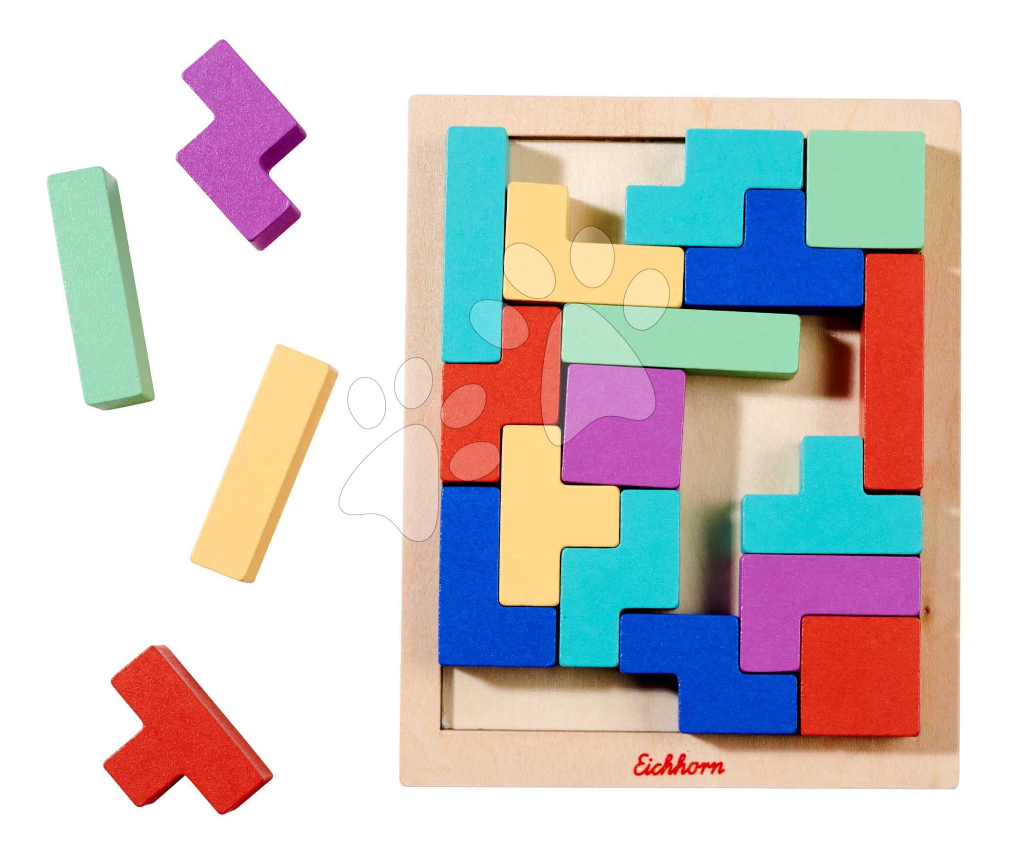 Drevená hra Tetris Games Shape Eichhorn 20 farebných kociek s podložkou 1