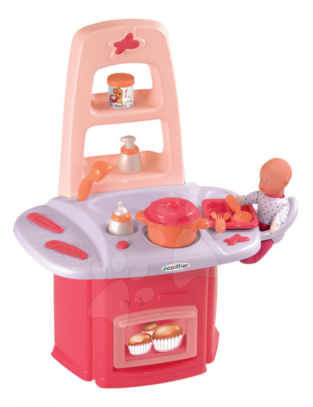 Écoiffier detský prebaľovací stolík s kuchynkou Nursery 2870 ružovo-biely 1