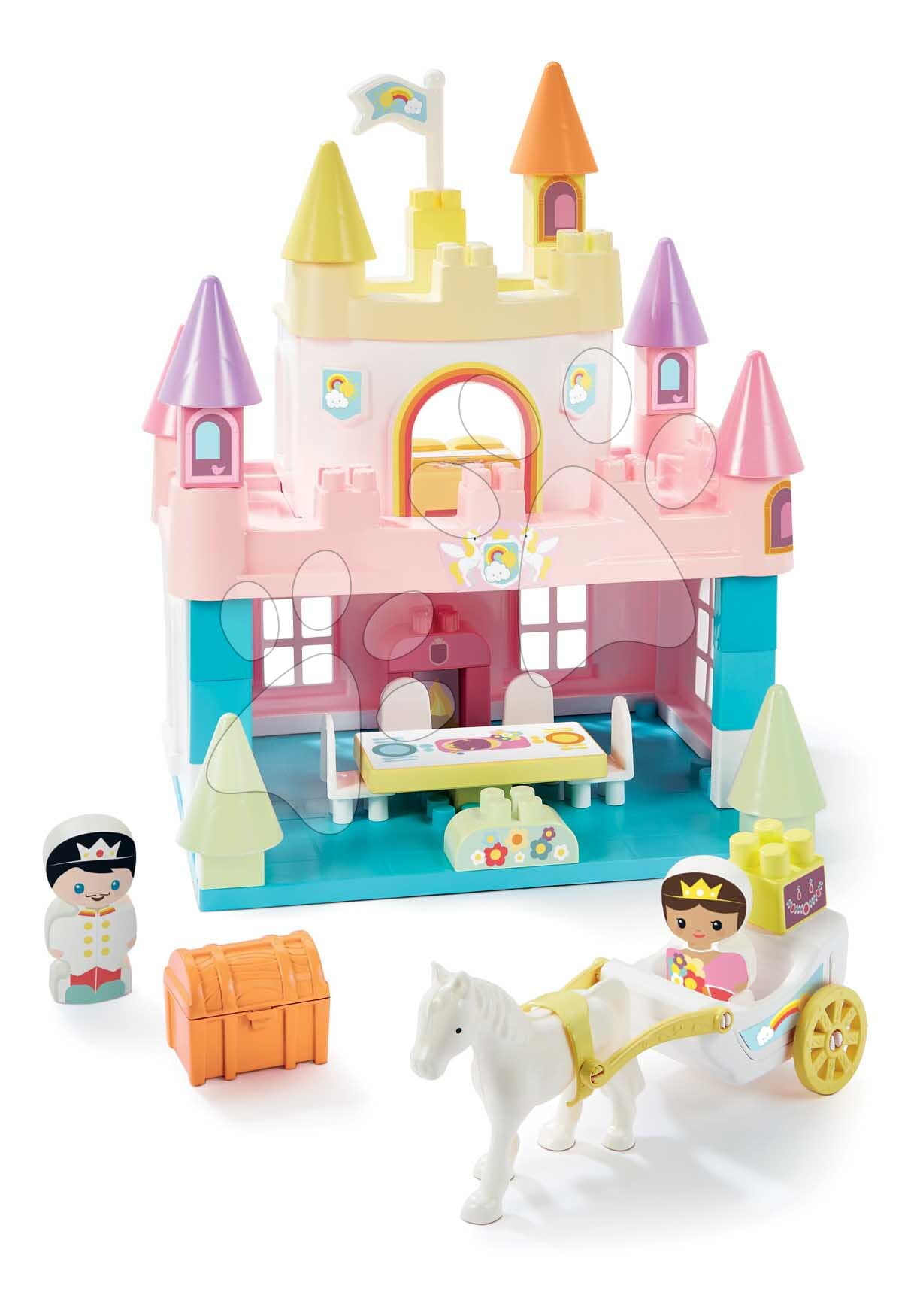 Stavebnica Dúhový zámok Rainbow Castel Abrick Écoiffier s kočiarom a 2 figúrkami od 18 mes