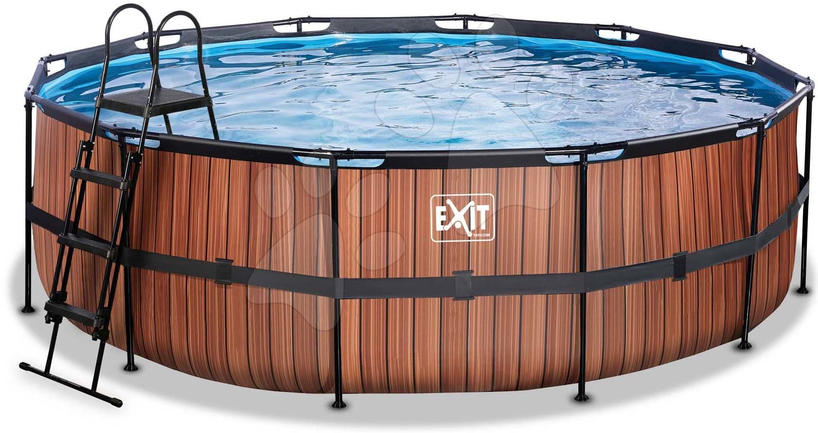 Bazén s filtráciou Wood pool Exit Toys kruhový oceľová konštrukcia 450*122 cm hnedý od 6 rokov 1
