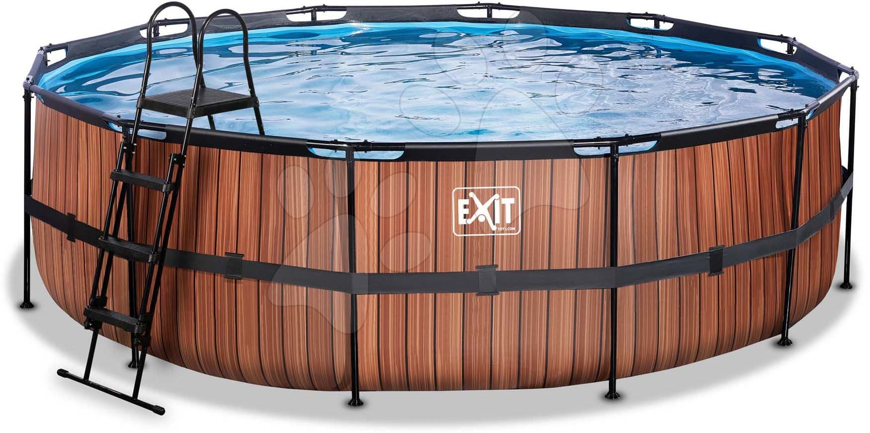 Bazén s filtráciou Wood pool Exit Toys kruhový oceľová konštrukcia 488*122 cm hnedý od 6 rokov 1