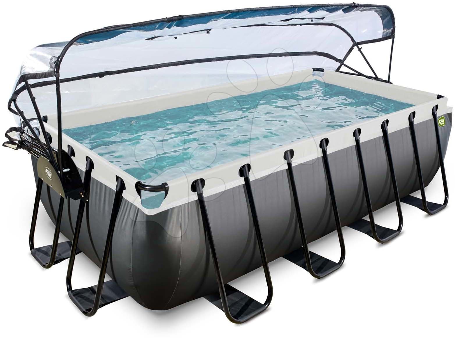 Bazén s krytom a pieskovou filtráciou Black Leather pool Exit Toys oceľová konštrukcia 400*200*100 cm čierny od 6 rokov 1
