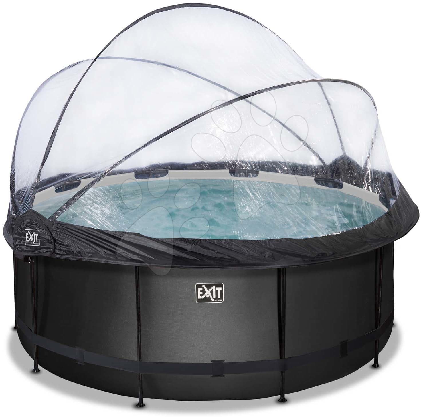 Bazén s krytom pieskovou filtráciou a tepelným čerpadlom Black Leather pool Exit Toys kruhový oceľová konštrukcia 360*122 cm čierny od 6 rokov 1
