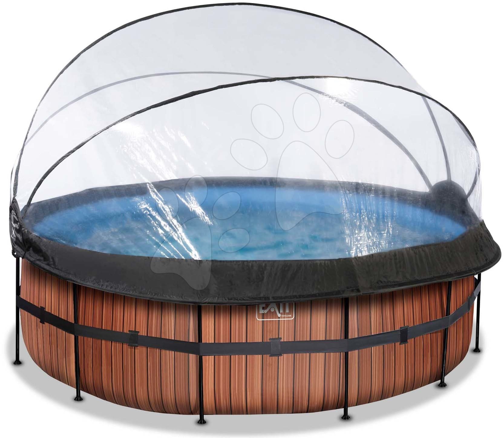 Bazén s krytom pieskovou filtráciou a tepelným čerpadlom Wood pool Exit Toys kruhový oceľová konštrukcia 427*122 cm hnedý od 6 rokov 1