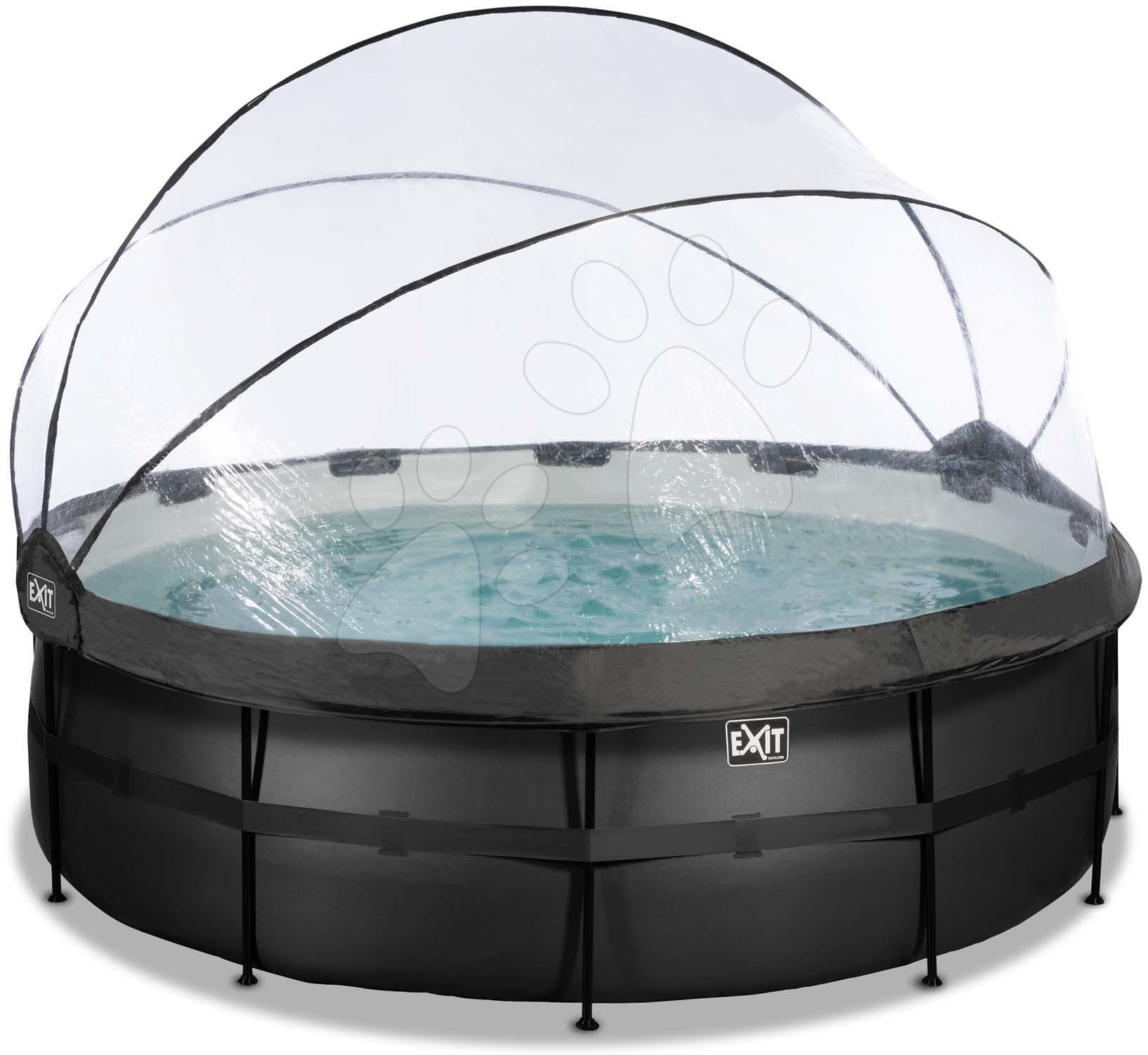 Bazén s krytom pieskovou filtráciou a tepelným čerpadlom Black Leather pool Exit Toys kruhový oceľová konštrukcia 427*122 cm čierny od 6 rokov