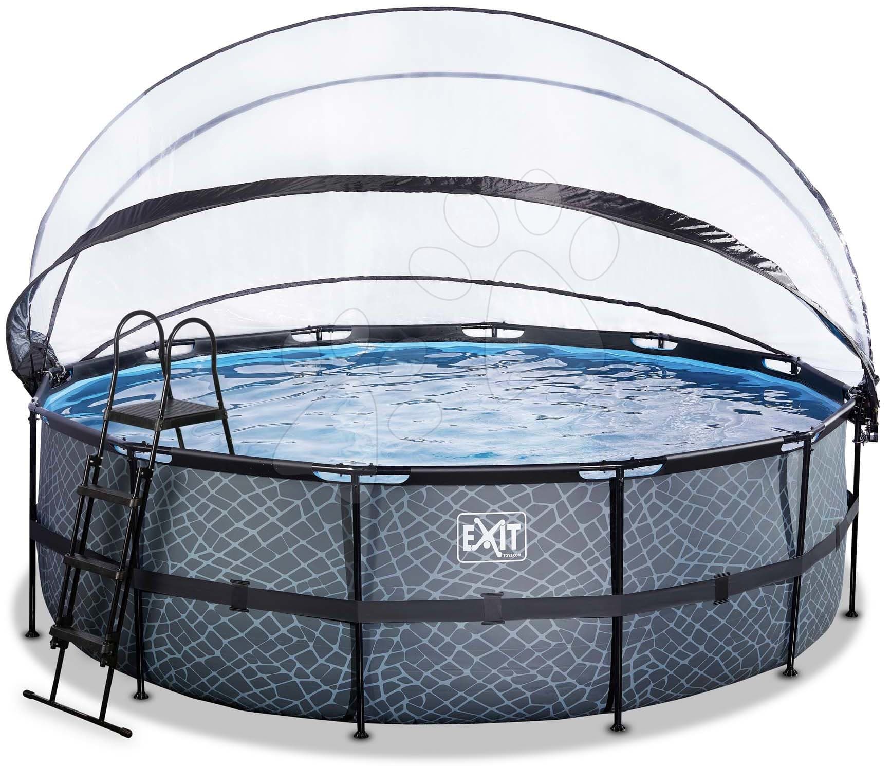 Bazén s krytom pieskovou filtráciou a tepelným čerpadlom Stone pool Exit Toys kruhový oceľová konštrukcia 450*122 cm šedý od 6 rokov 1