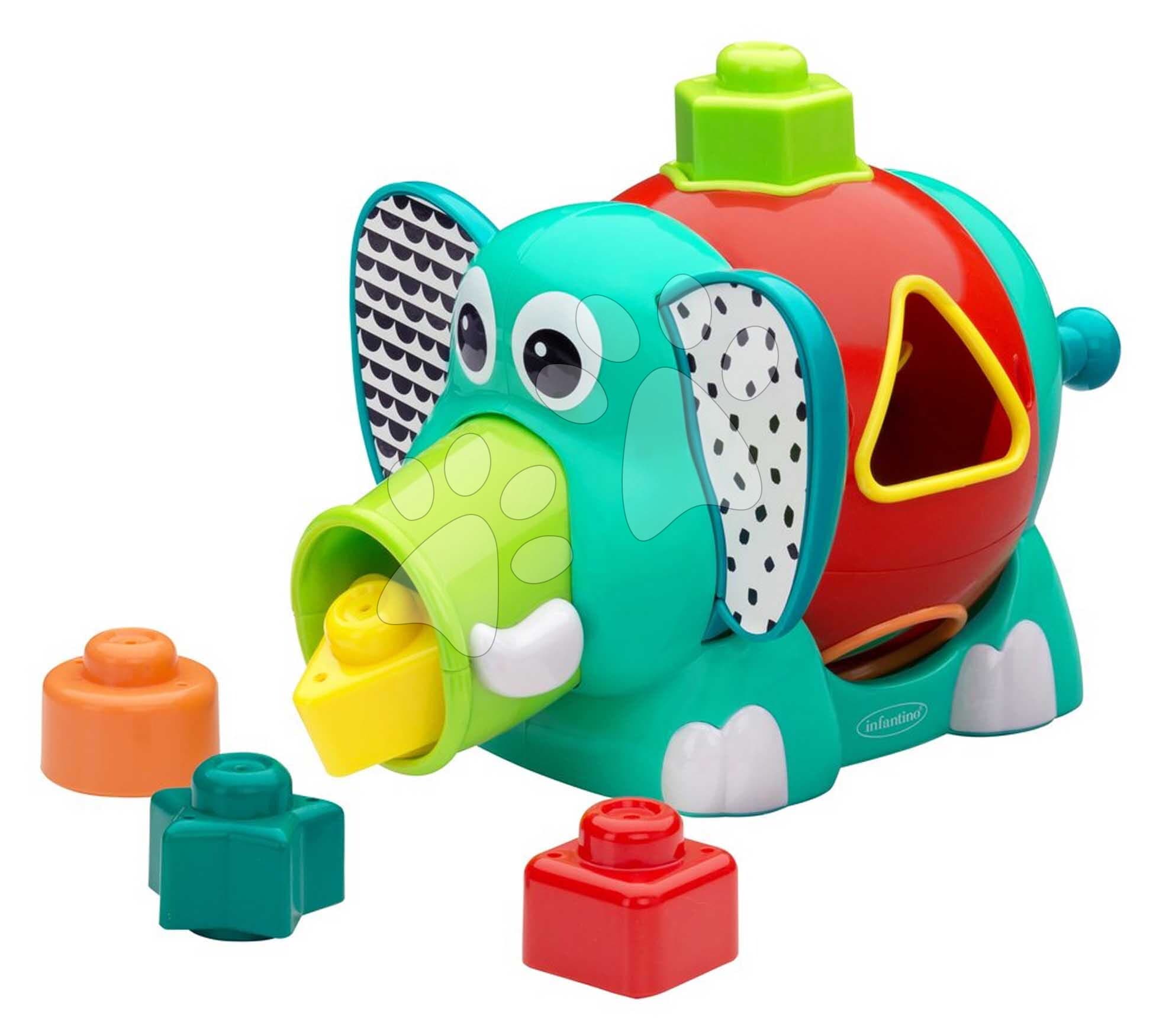 Slon s vkladacími tvarmi Jumbo Shape Sorter Infantino s pohyblivými ušami od 12 mes 1