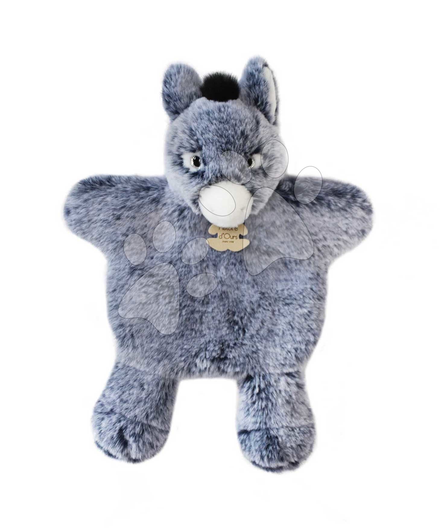 Plyšový somárik na bábkové divadlo Donkey Puppet Sweety Mousse Histoire d’ Ours sivý 25 cm od 0 mes