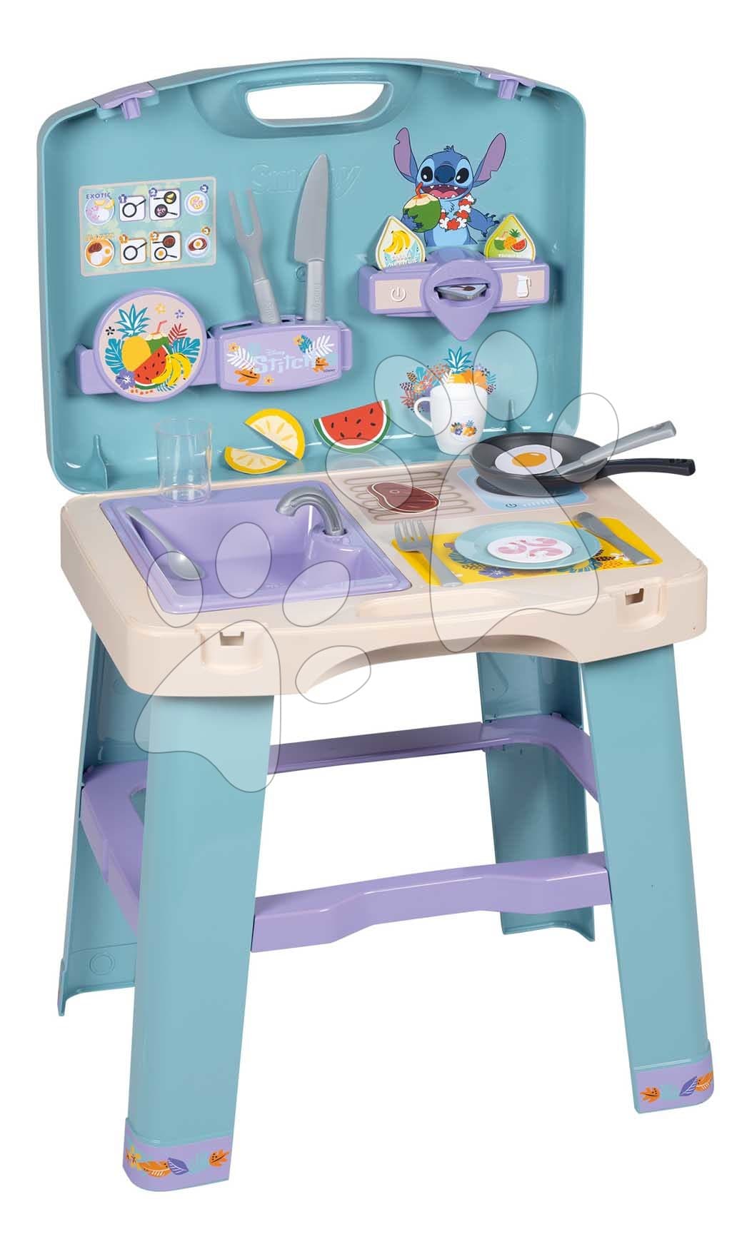 Kuchynka v kufríku Stitch Kitchen Smoby prenosná s 20 doplnkami a kuchynským náradím 1