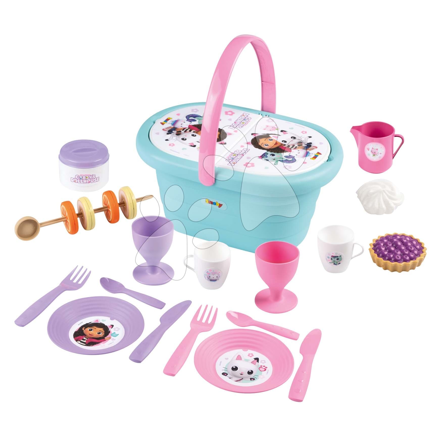 Košík s obedovou súpravou a pohármi Gabby Picnic Basket Smoby s 21 doplnkami a potravinami 1