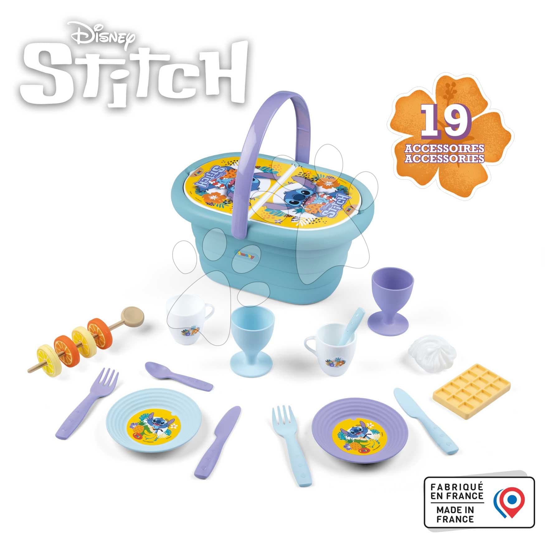 Košík s obedovou súpravou a pohármi Stitch Picnic Basket Smoby s 19 doplnkami 1