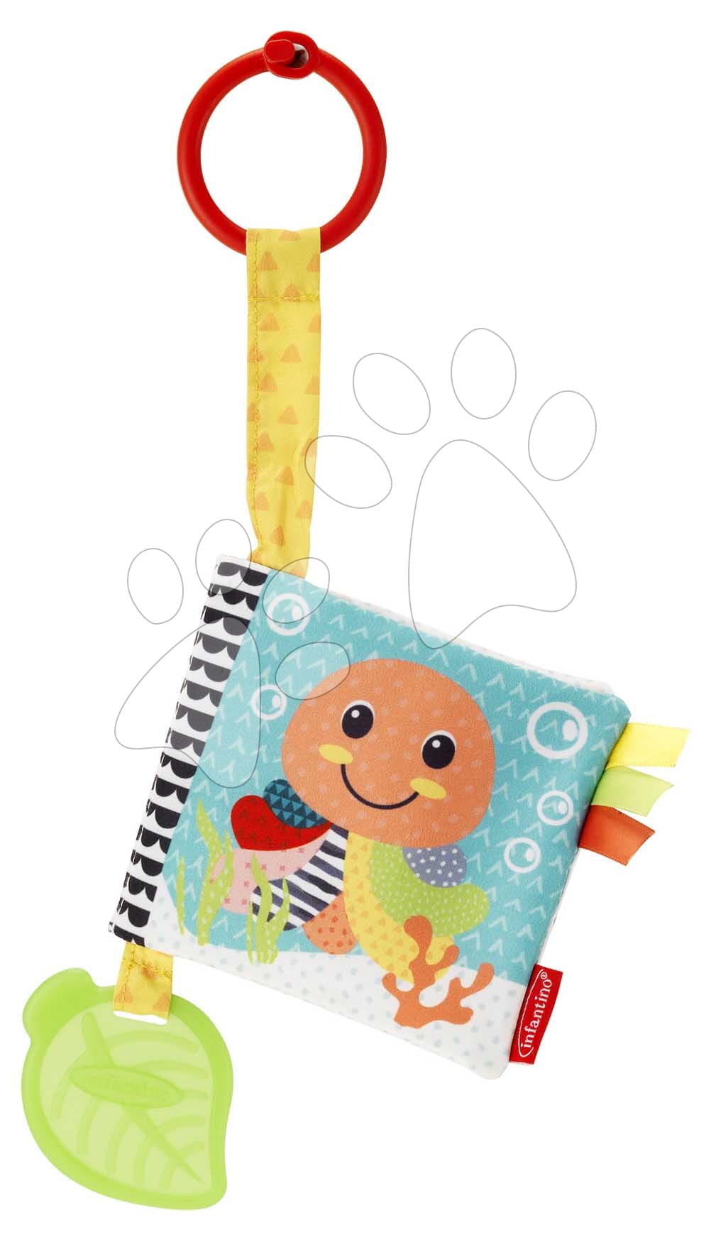 Textilná knižka Zvieratká Link & Squeak Animal Crinkle Book Infantino s hryzátkom od 0 mes