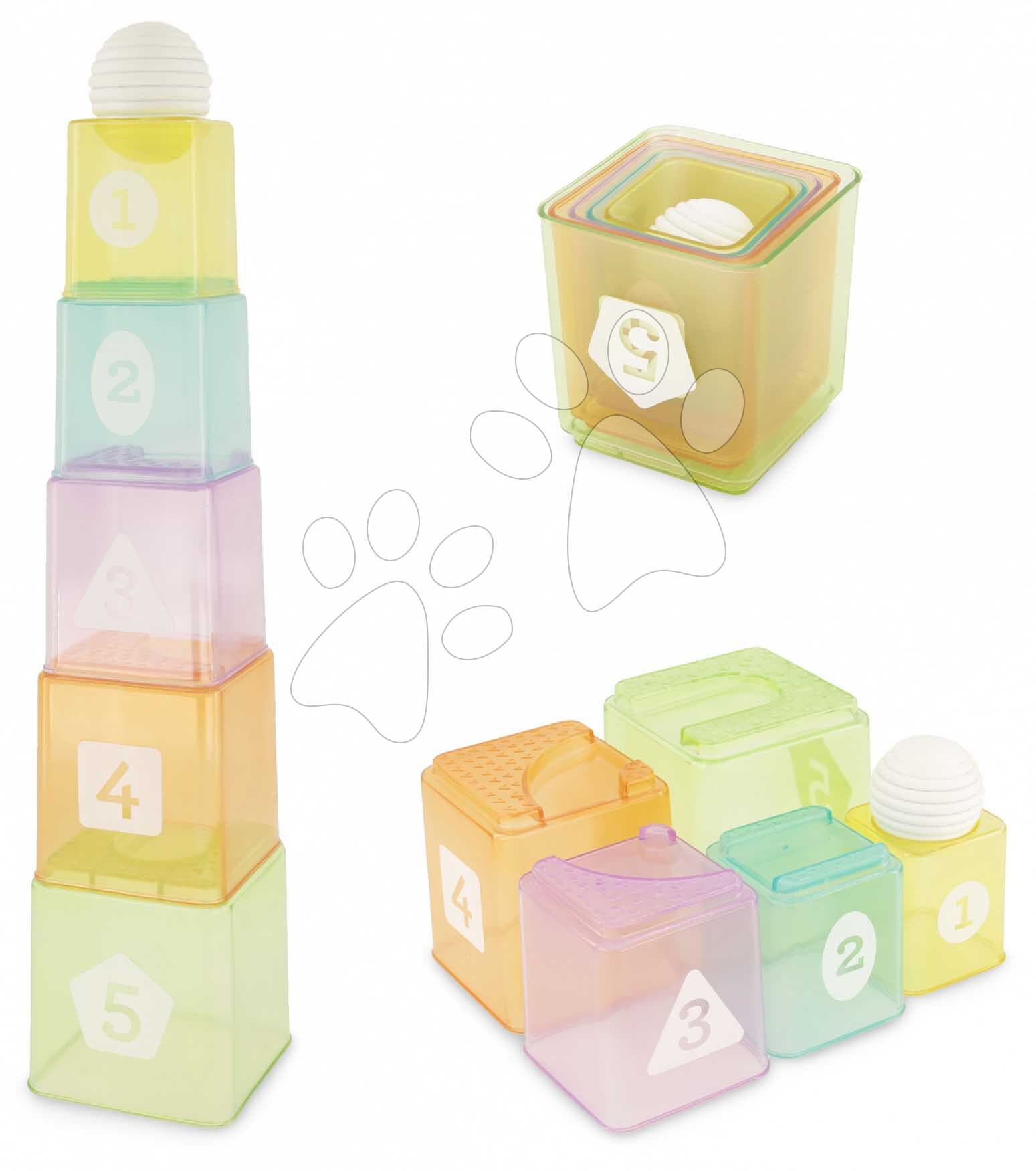 Skladacia veža Cups & Ball Learning Set Infantino s téglikmi a loptičkou od 6 mes