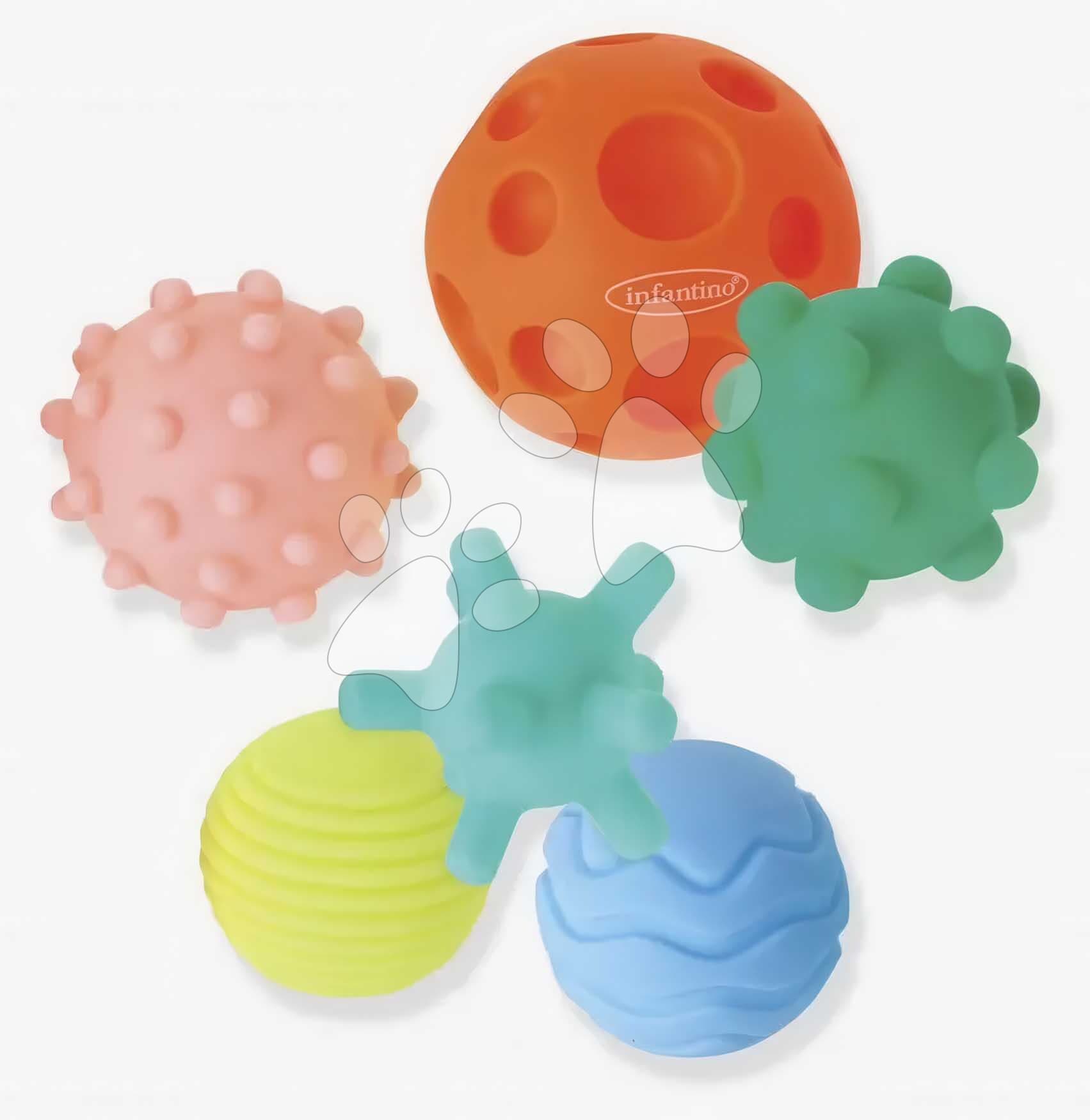 Senzorické loptičky s textúrami Super Soft Textured Multi Ball Set Infantino 6 farebných loptičiek od 6 mes