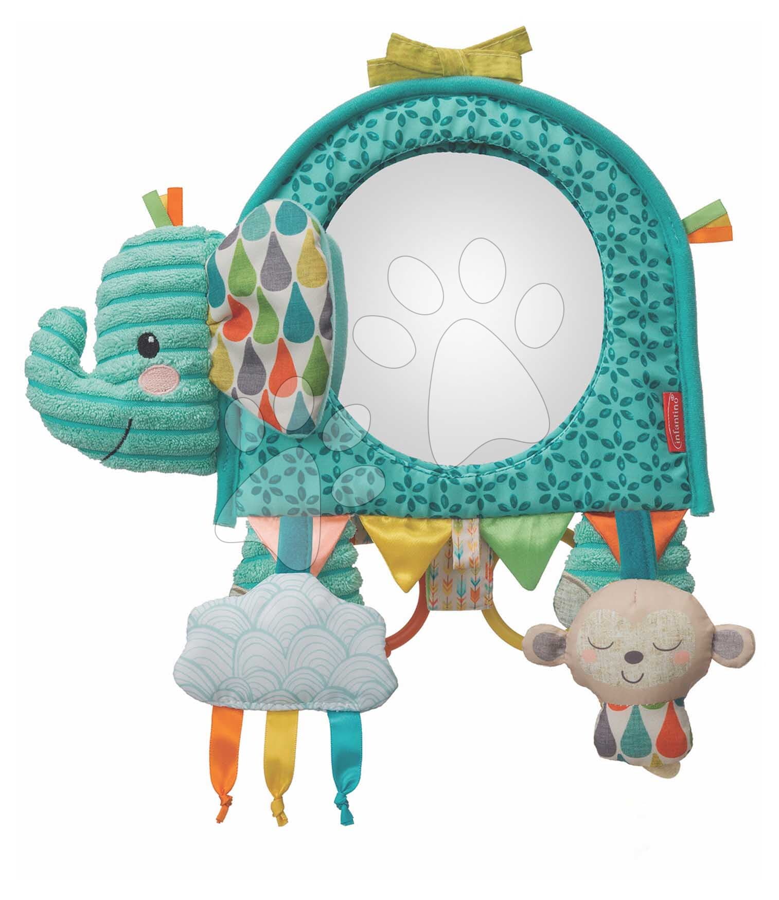 Závesný pultík s aktivitami Slon Go Gaga Elephant Activity Mirror Infantino so zrkadlom od 0 mes 1