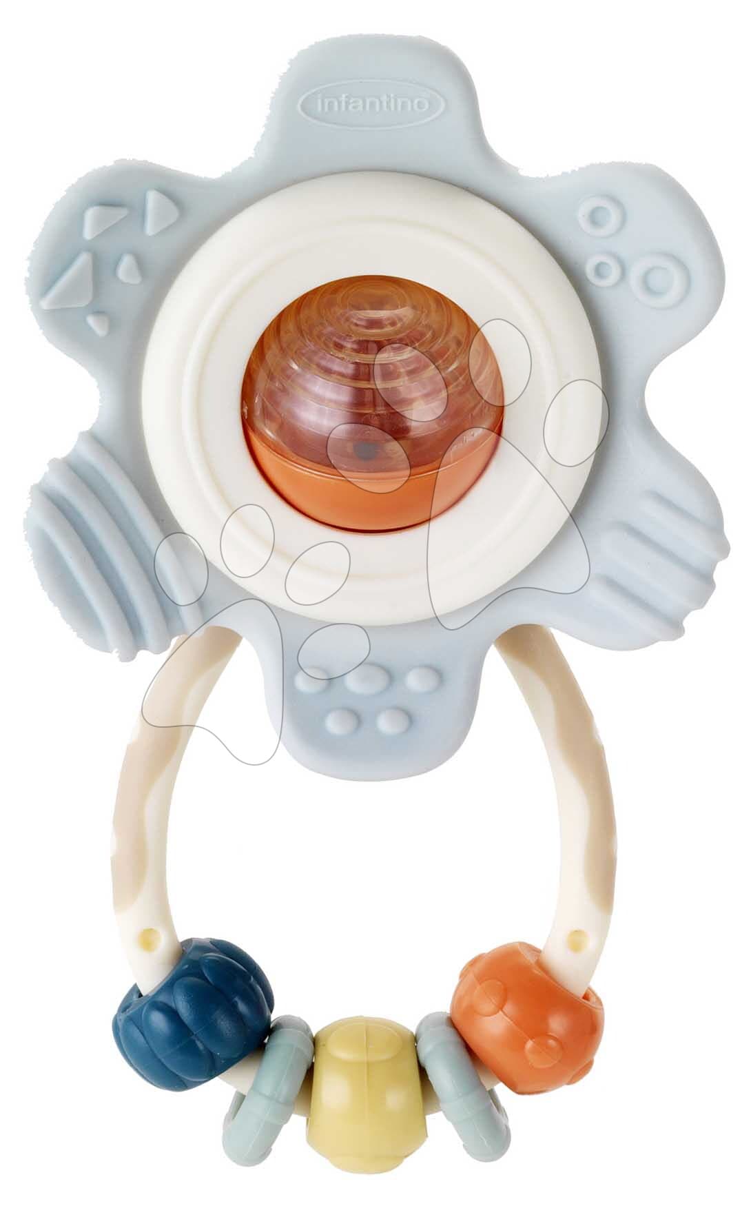 Hrkálka s hryzátkom Kvietok Spin & Rattle Teether Muted Color Infantino od 0 mes 1