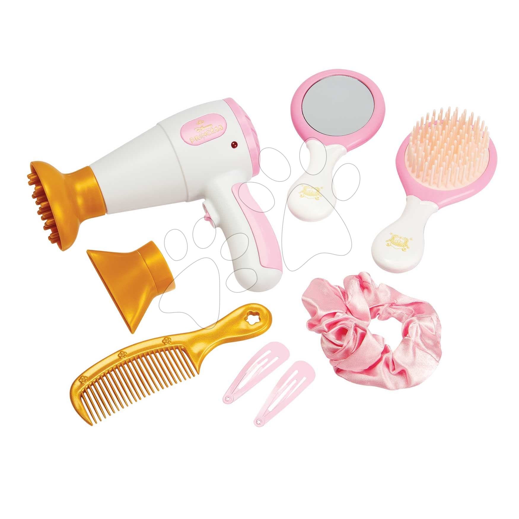 Kaderníčka s elektronickým sušičom na vlasy Princezné Disney Hair Set Smoby s 2 nadstavcami a zrkadlo a doplnkami