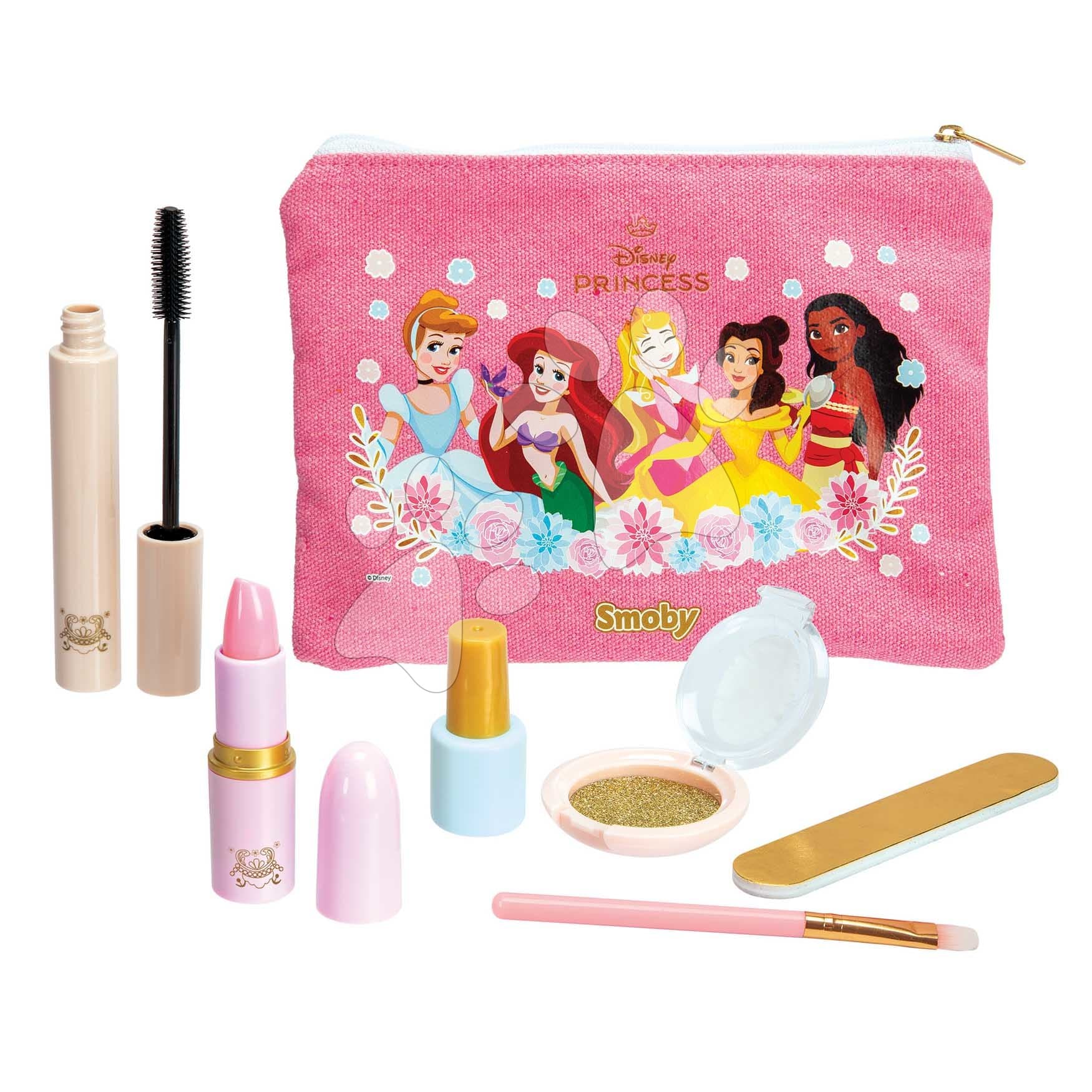 Kozmetická taštička s kozmetikou Princezné Disney Make Up Set Smoby so špirálou rúžom očný tieň so štetcom a pilník