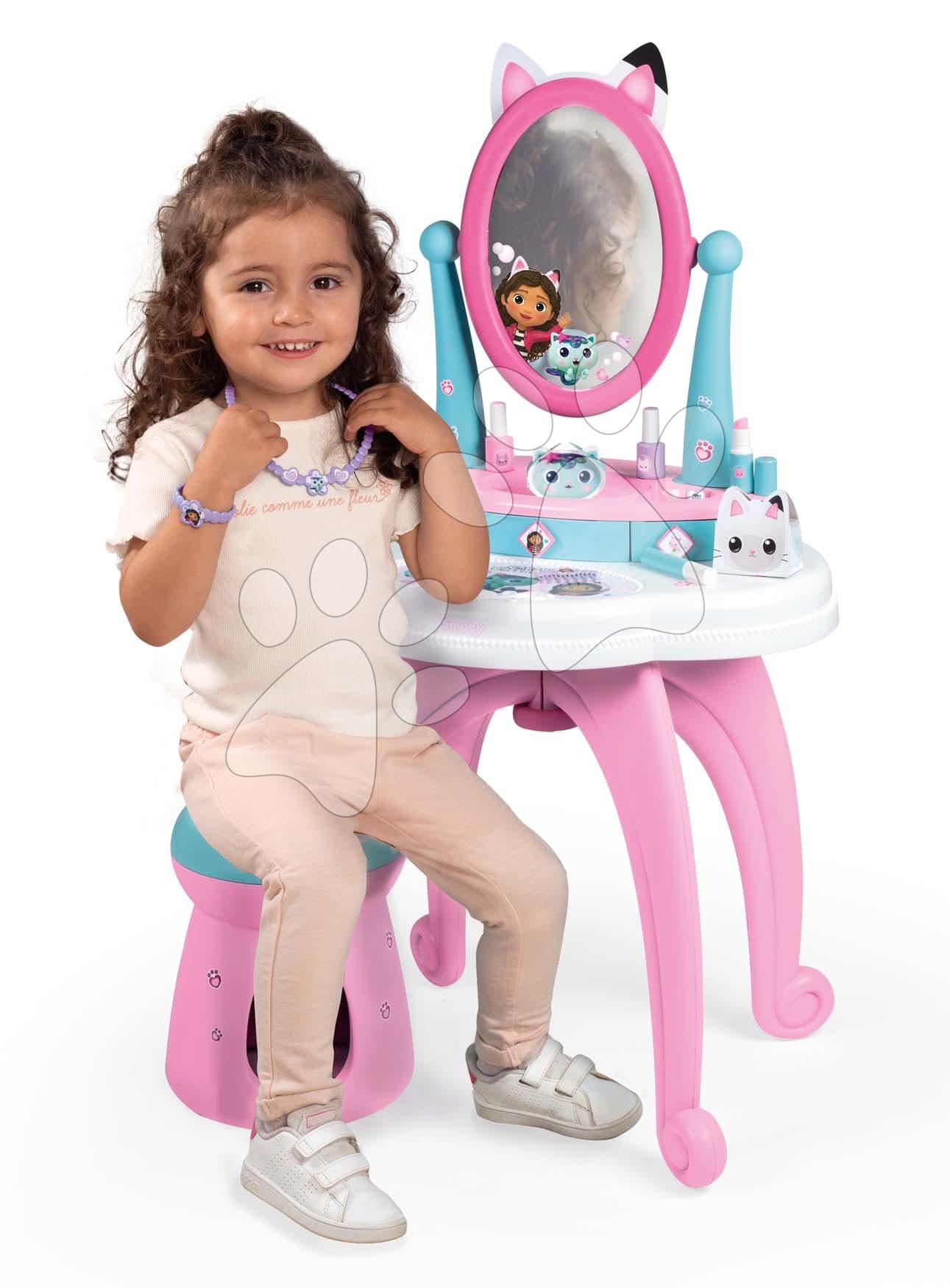 Kozmetický stolík s otáčateľným zrkadlom a stoličkou Gabby Dressing Table 2v1 Smoby s úložným priestorom pre 12 doplnkov