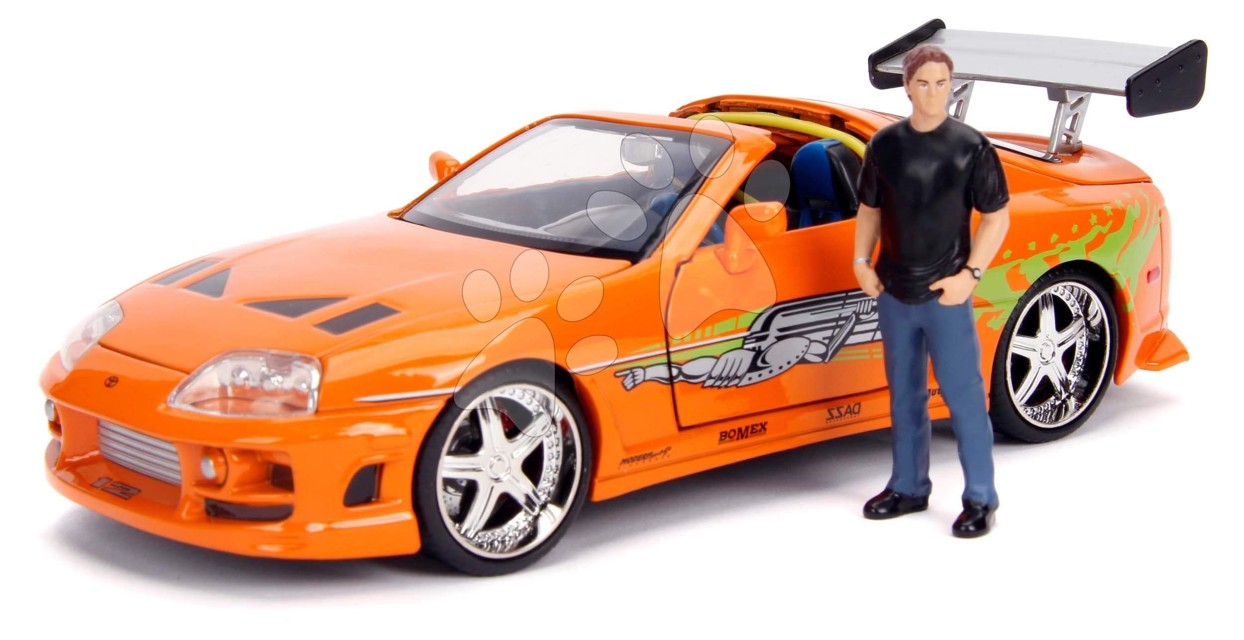 Autíčko Toyota Supra 1995 Fast & Furious Jada kovové s otvárateľnými časťami a figúrkou Brian O´Connor dĺžka 21 cm 1:24 1