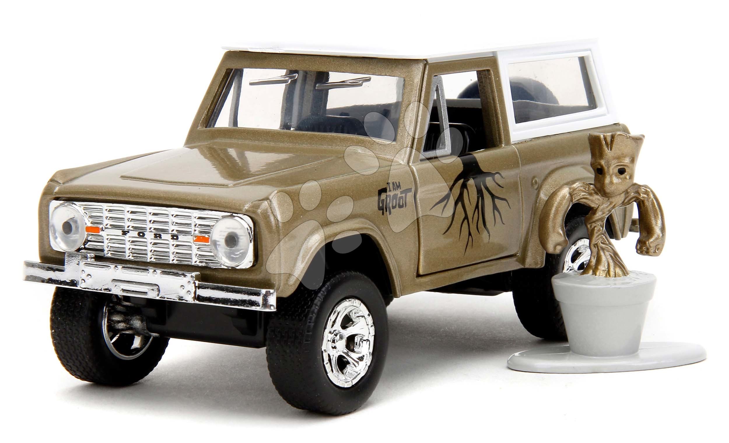 Autíčko Marvel Ford Bronco 1973 Jada kovové s otvárateľnými dverami a figúrkou Groot dĺžka 14 cm 1:32 1