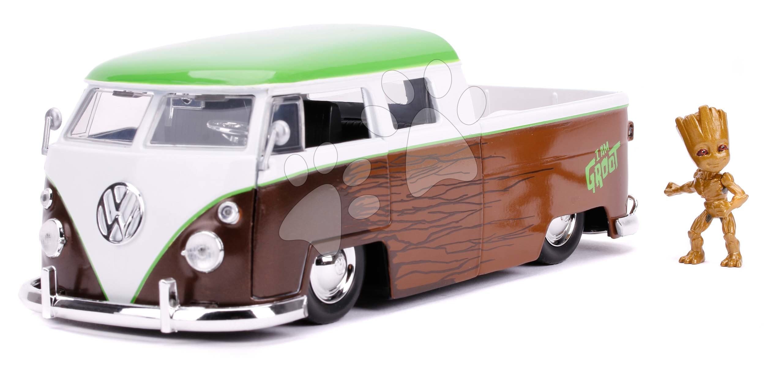 Autíčko Marvel Groot 1963 VW Bus Pickup Jada kovové s otvárateľnými časťami a figúrkou Groot dĺžka 20,5 cm 1:24 1