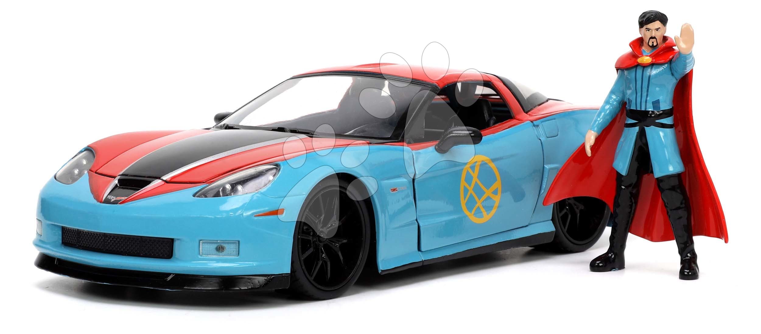 Autíčko Marvel Doctor Strange Chevy Corvette 2006 Jada kovové s otvárateľnými časťami a figúrkou Doctor Strange dĺžka 22 cm 1:24 1