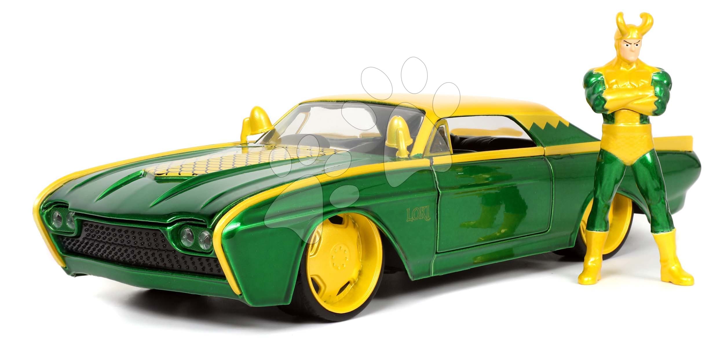Autíčko Marvel Ford Thunderbird Jada kovové s otvárateľnými časťami a figúrkou Loki dĺžka 22 cm 1:24 1