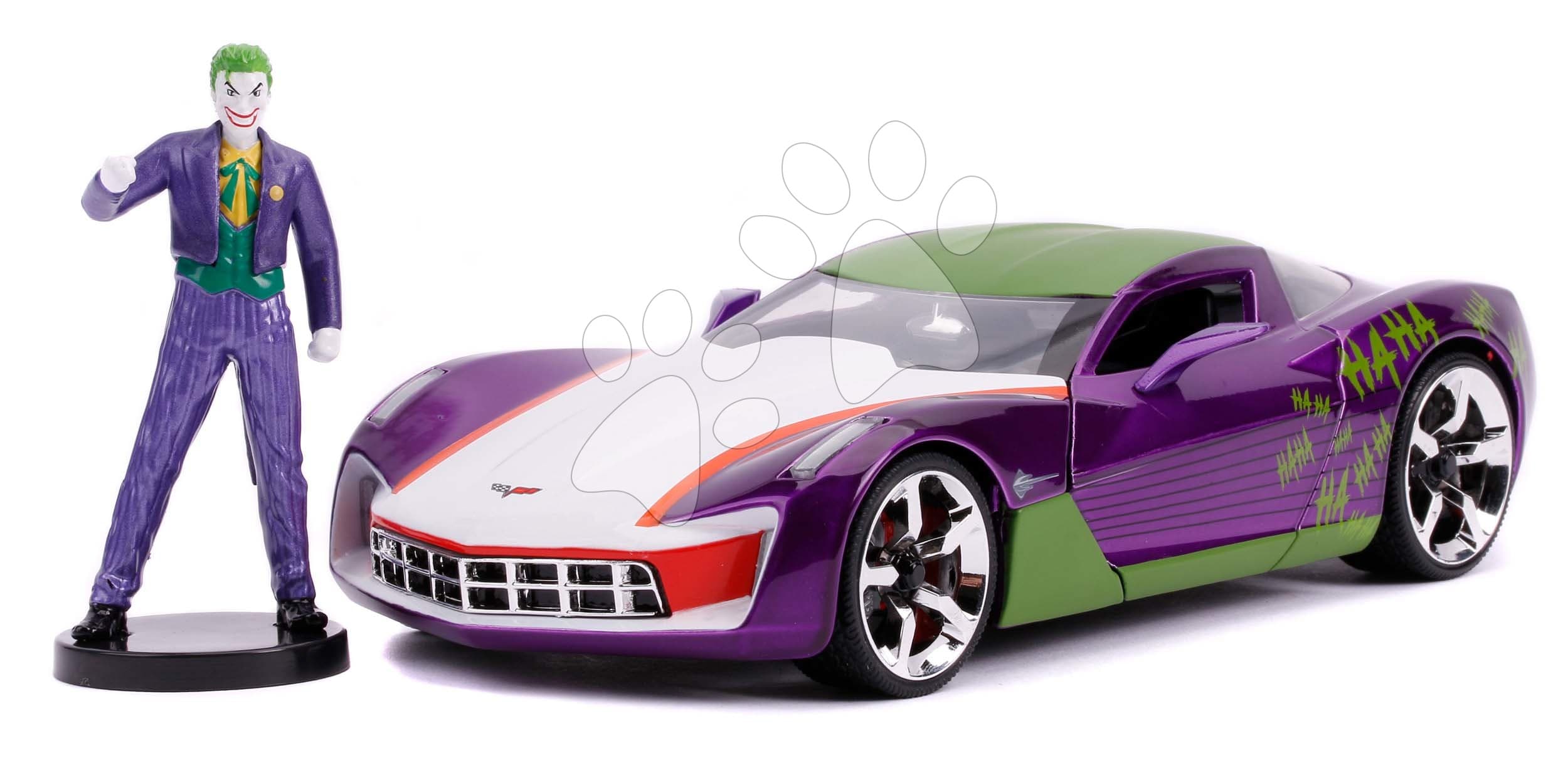 Autíčko DC Chevy Corvette Stingray 2009 Jada kovové s otvárateľnými časťami a figúrkou Joker dĺžka 20 cm 1:24 1