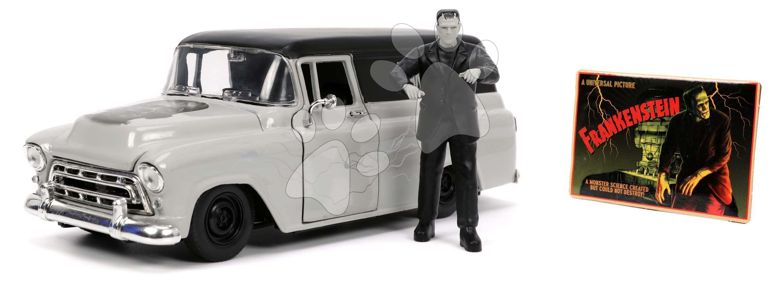 Autíčko Chevy Suburban 1957 Jada kovové s otvárateľnými časťami a figúrkou Frankenstein dĺžka 20 cm 1:24 1