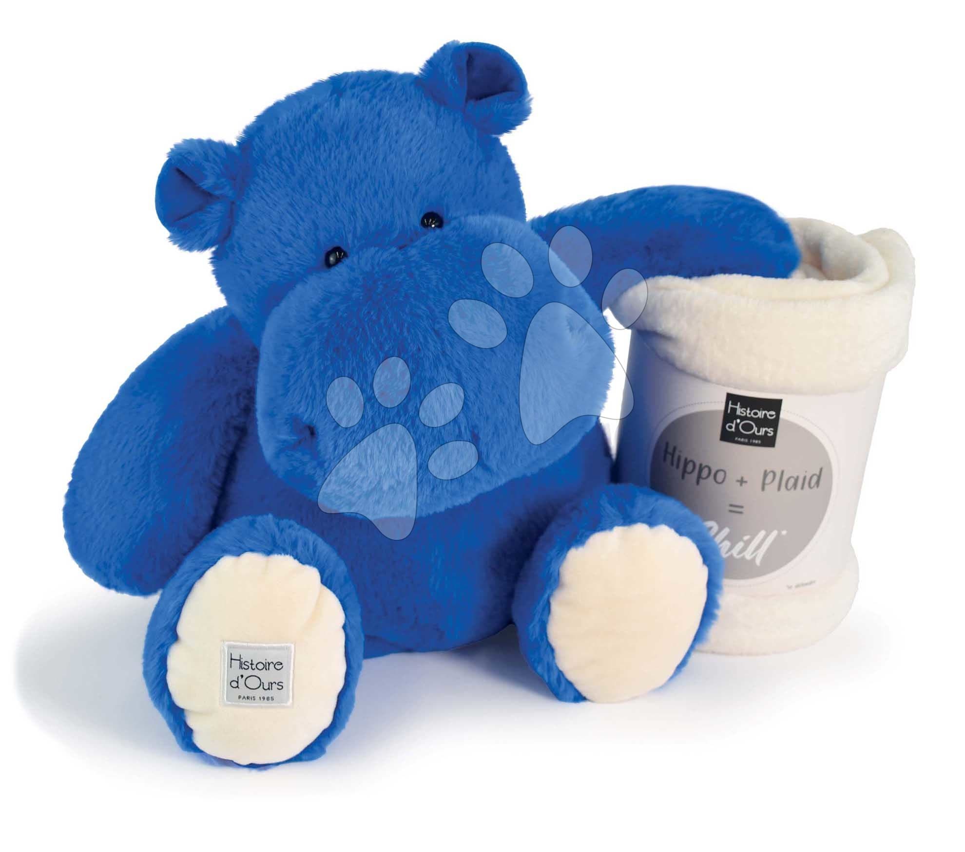 Plyšový hroch s dekou Royal Blue Hippo Chill Histoire d’ Ours modrý 45 cm od 0 mes 1