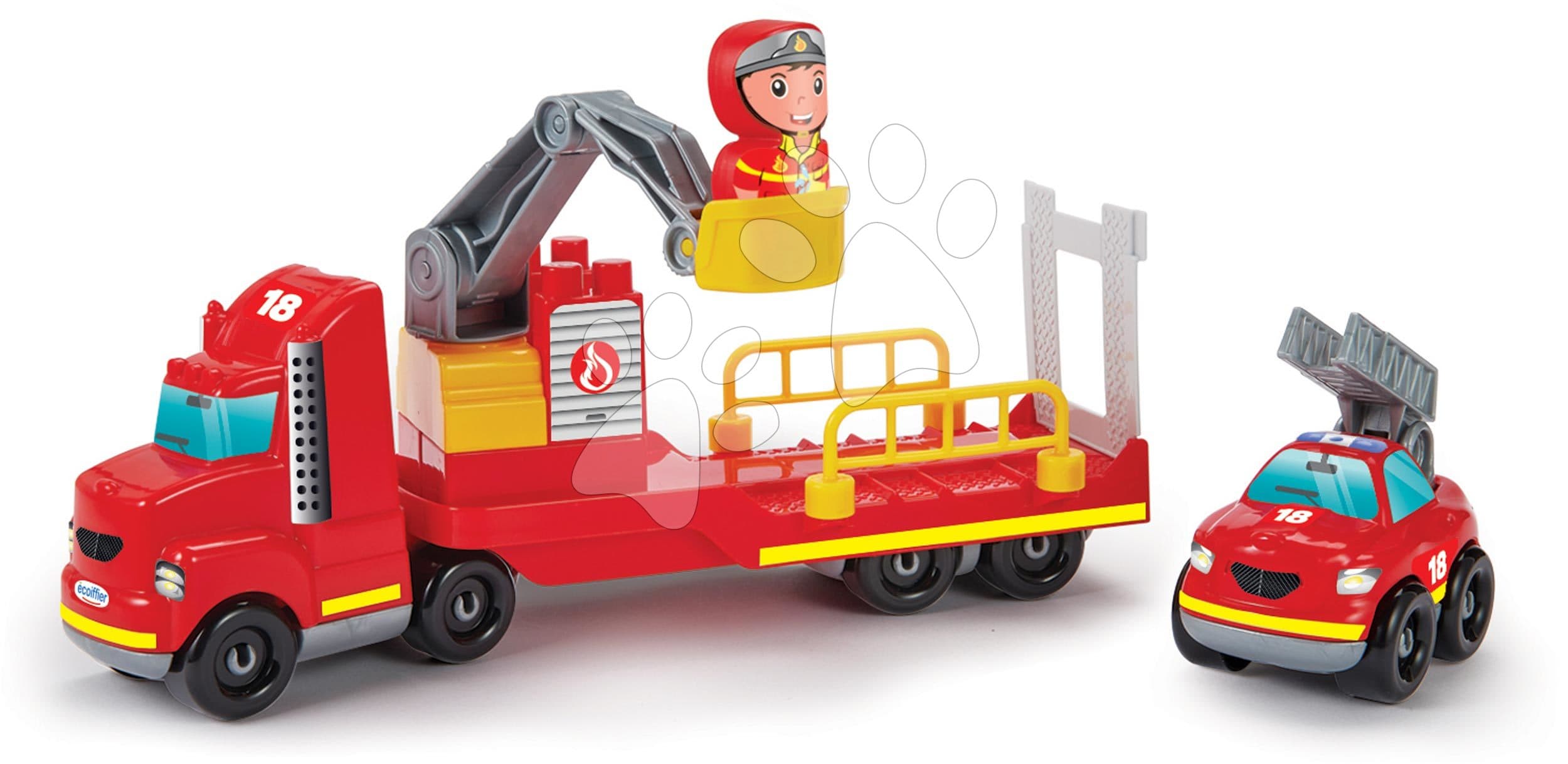 Stavebnica auto požiarnik Abrick Fire Truck Operation Écoiffier s postavičkou a 2 vozidlami od 18 mes 1