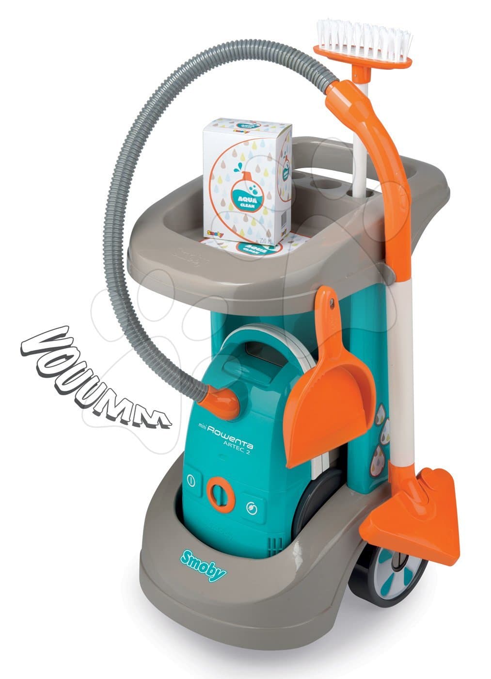 Smoby upratovací vozík s elektronickým vysávačom Rowenta Aqua Clean a doplnkami 330306 1
