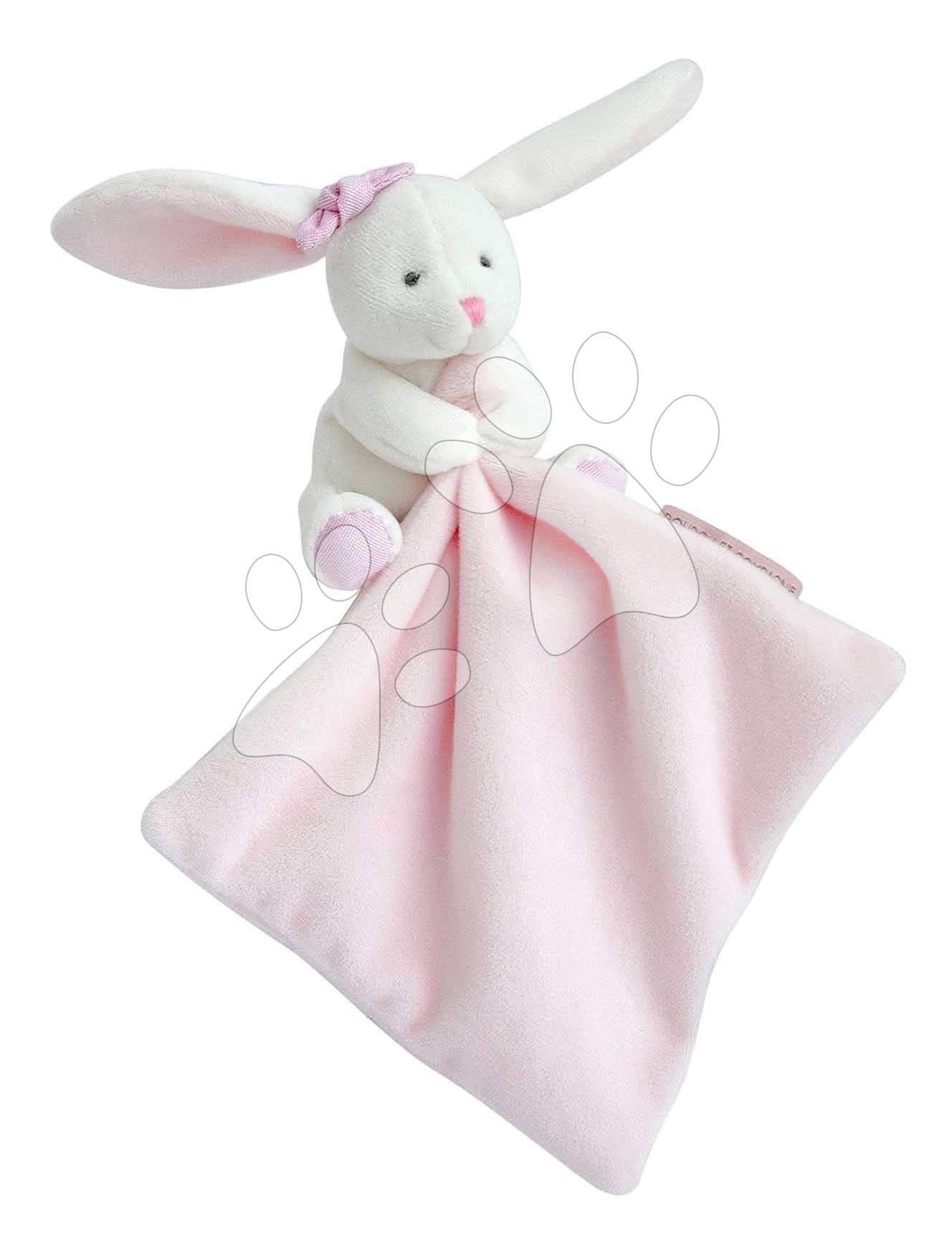 Plyšový zajačik na maznanie Bunny Pink Flower Box Doudou et Compagnie v darčekovom balení ružový 10 cm od 0 mes 1