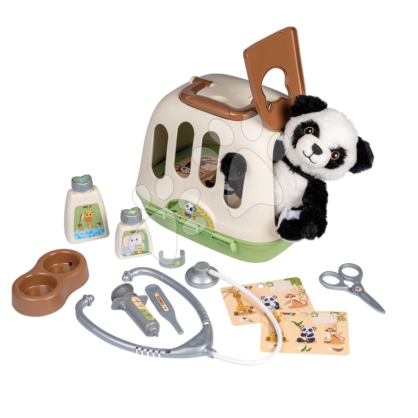 Veterinársky kufrík s prenosným boxom 2v1 Veterinary Case Smoby s plyšovou pandou a lekárskymi pomôckami 12 doplnkov 1