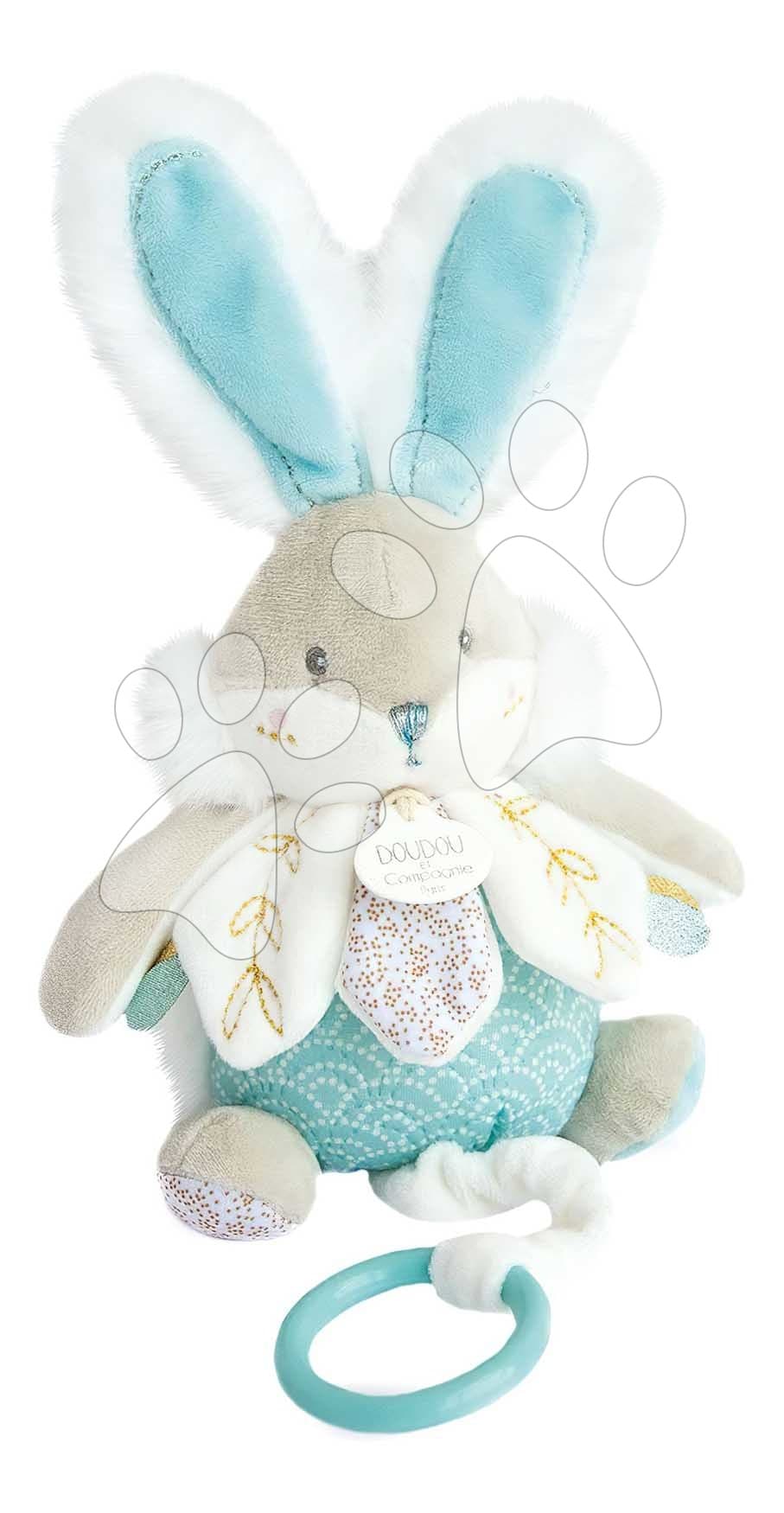 Plyšový zajačik s melódiou Bunny Almond Lapin de Sucre Music Box Doudou et Compagnie v darčekovom balení tyrkysový 20 cm od 0 mes