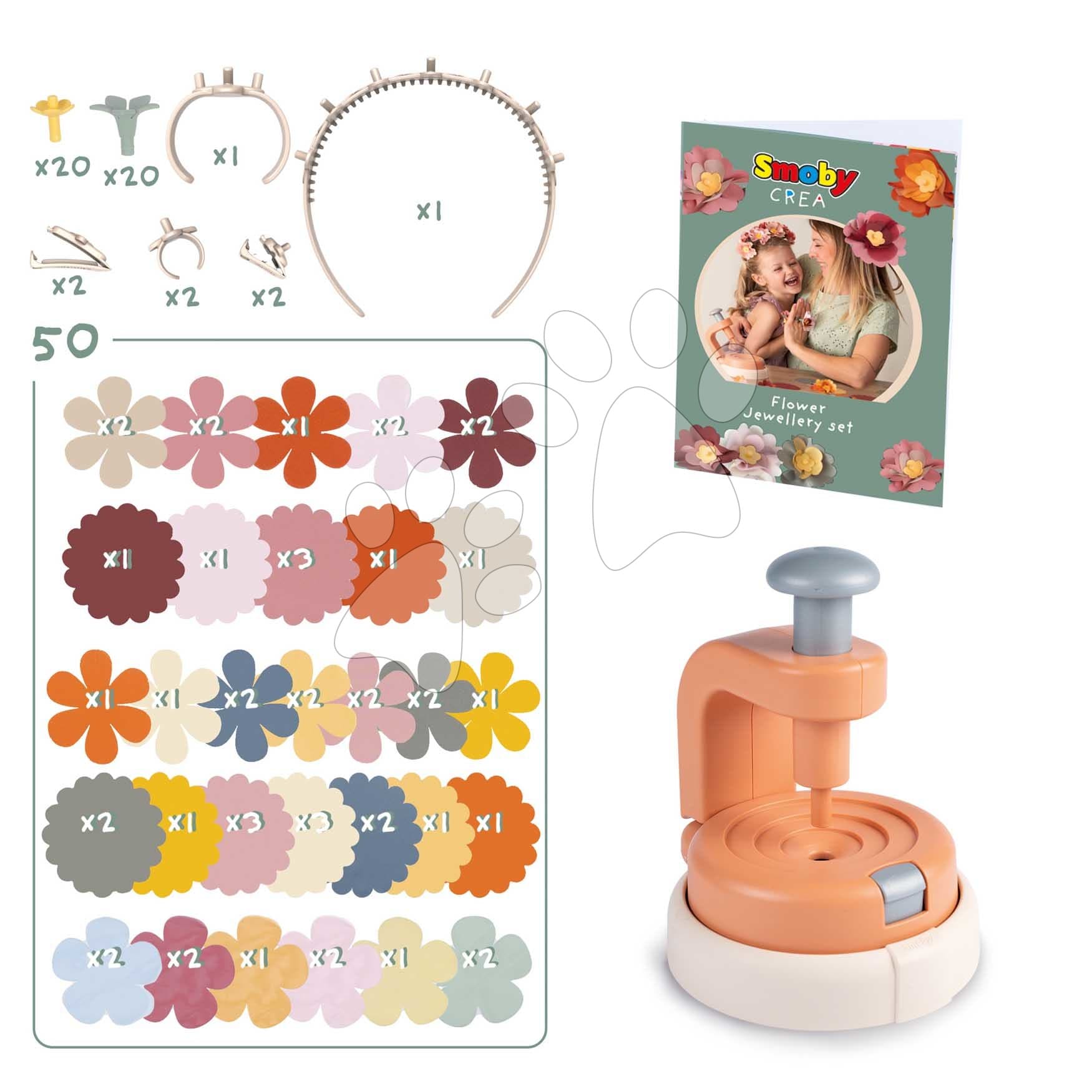 Kvetinárstvo s vlastnou výrobou kvetinových šperkov Crea Flower Jewelry Set Smoby s textilnými lupienkami a bižutériou 100 doplnkov 1