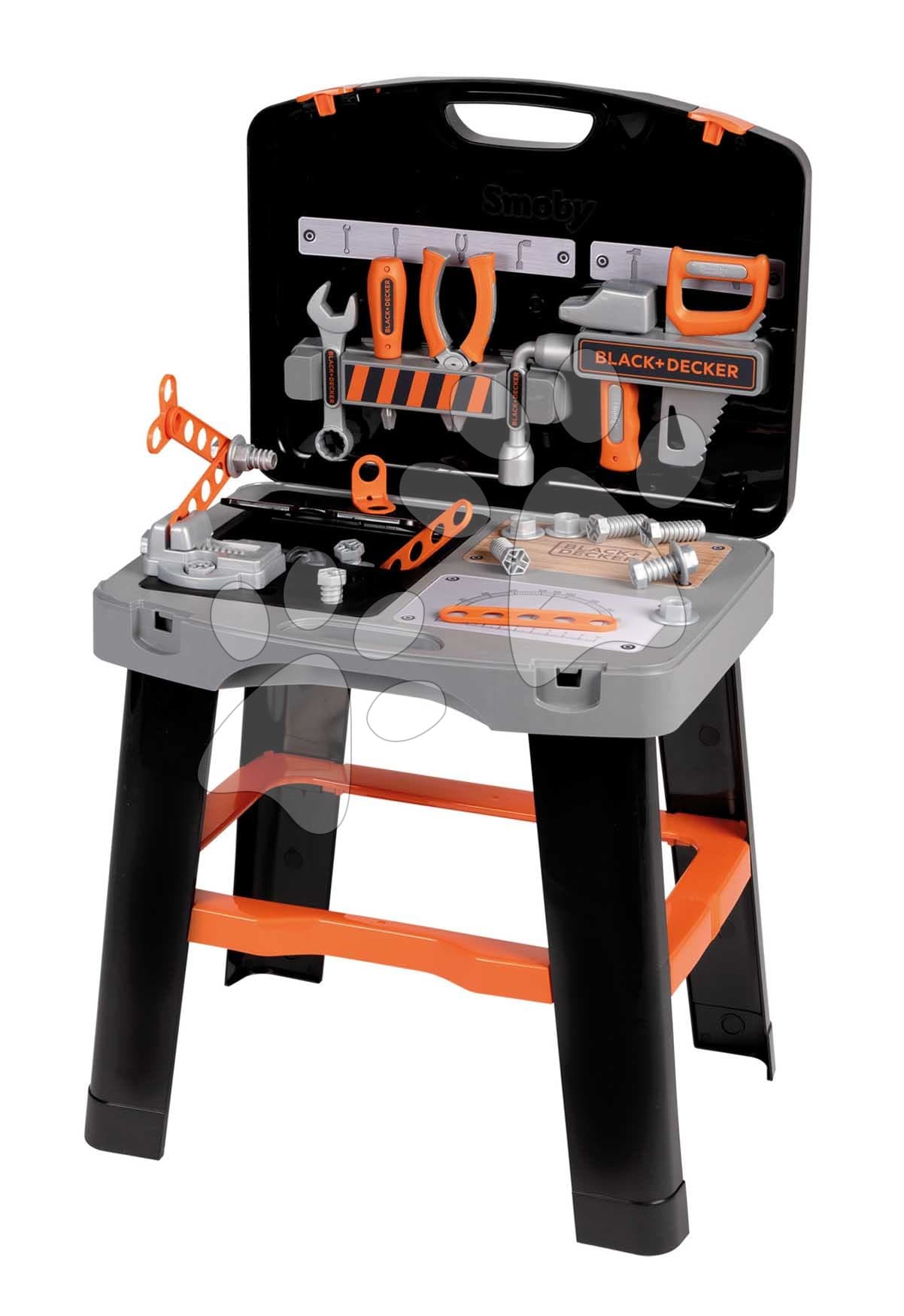 Pracovná dielňa v kufríku 2v1 Bricolo Smart Workbench Black&Decker Smoby rozkladací pracovný stôl s náradím 30 doplnkov 1