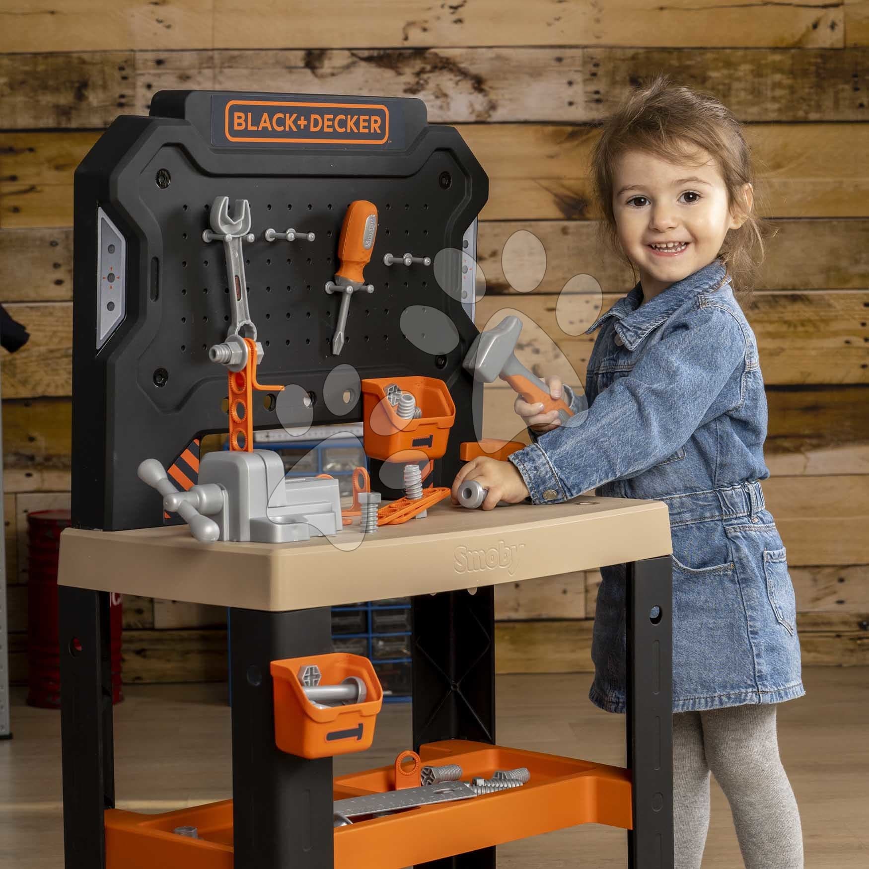 Pracovná dielňa Bricolo Workbench Black&Decker Smoby so zverákom a pracovným náradím 78 doplnkov výška 88 cm