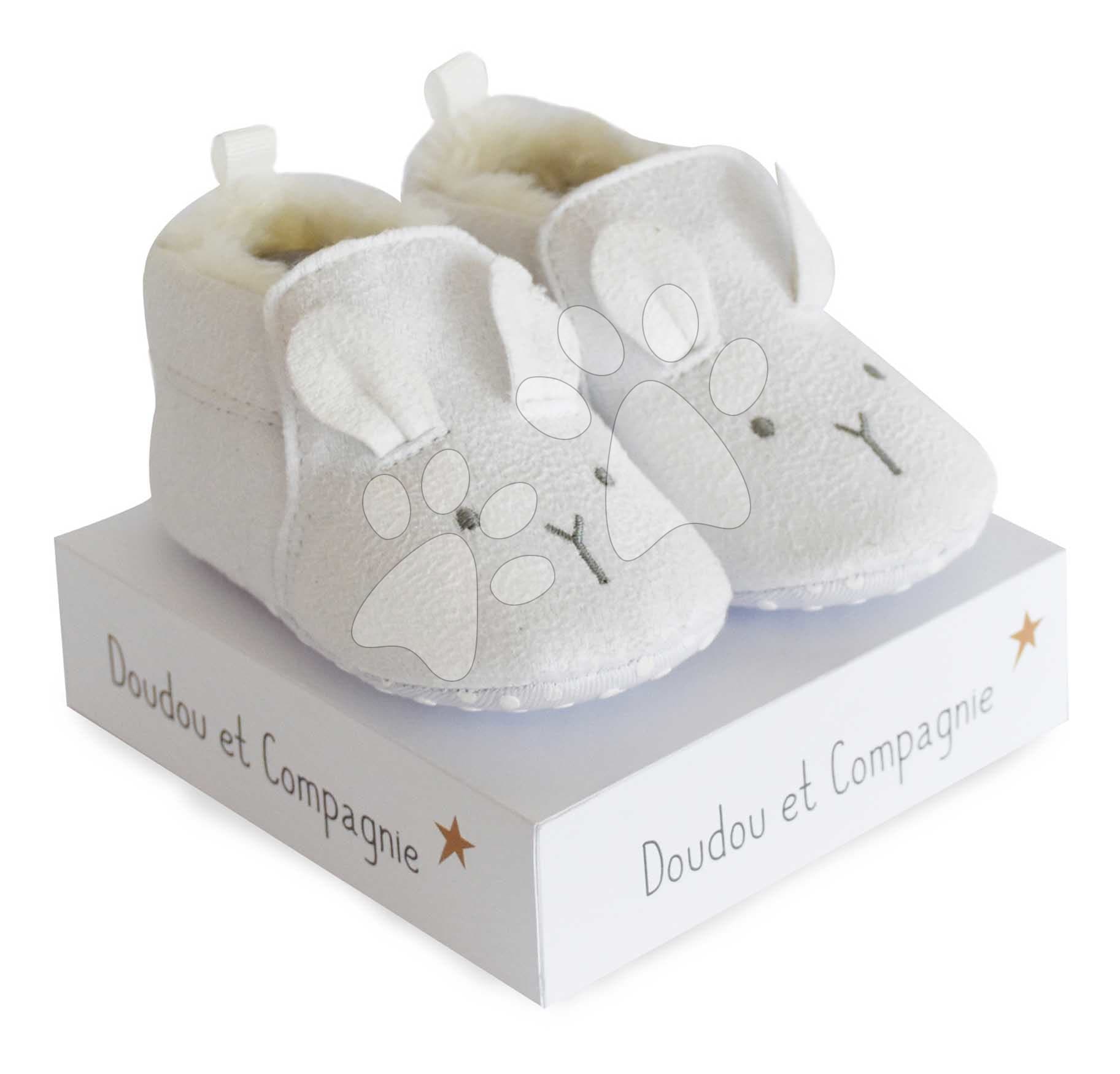 Prvé papučky pre bábätko Baby Socks White Doudou et Compagnie v darčekovom balení biele od 0-6 mes