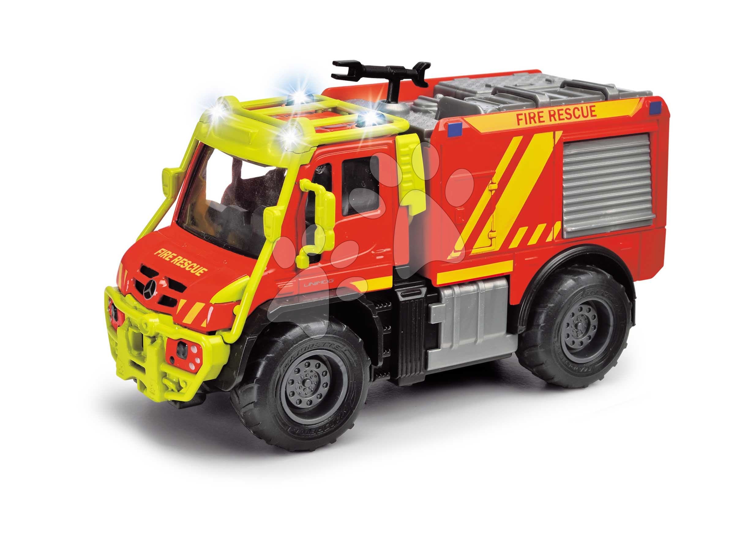 Autíčko hasičské Unimog U530 Fire Truck Majorette so zvukom a svetlom s gumenými kolieskami dĺžka 14 cm