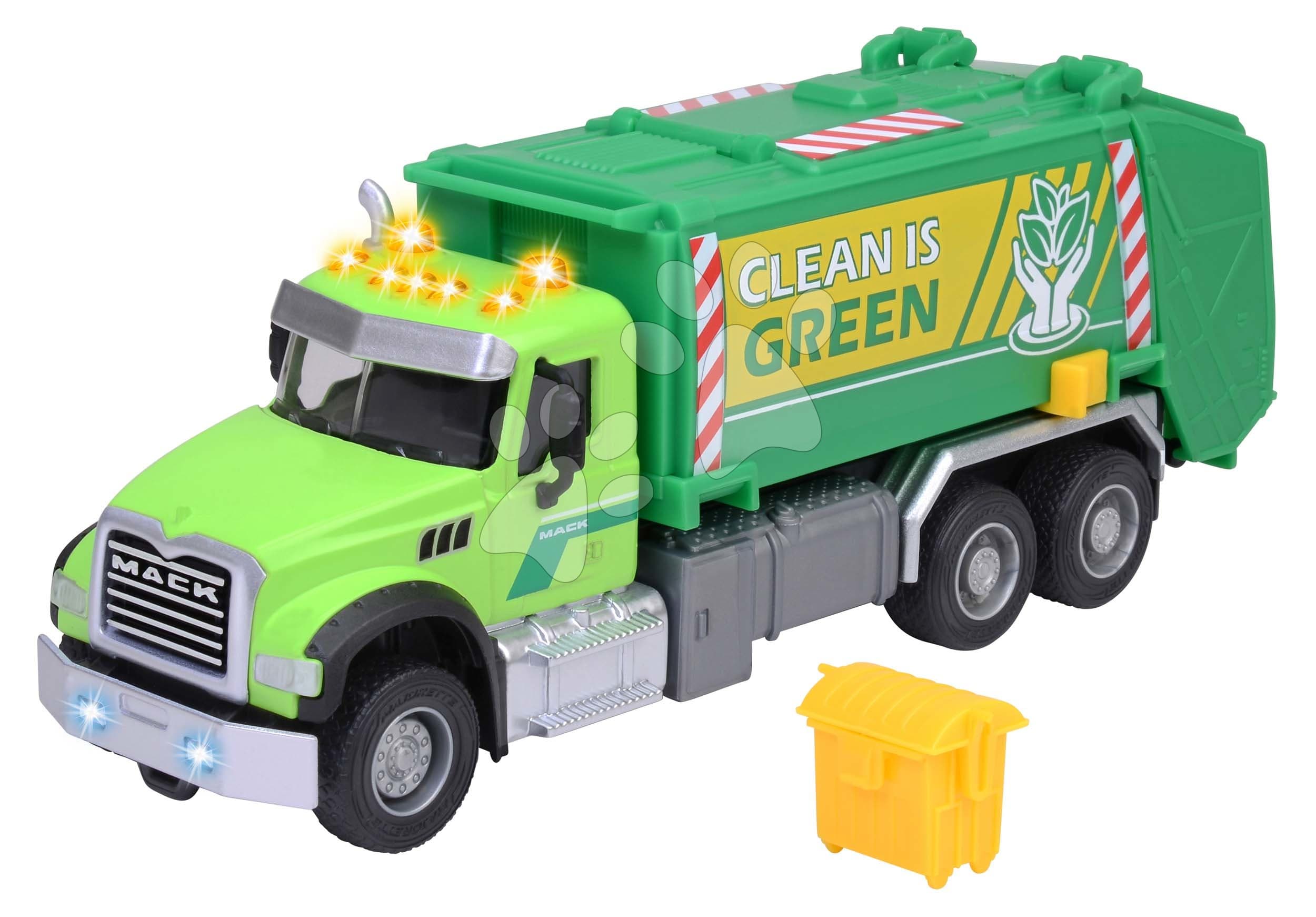 Autíčko smetiarske Mack Granite Garbage Truck Majorette kovové so zvukom a svetlom dĺžka 22 cm 1