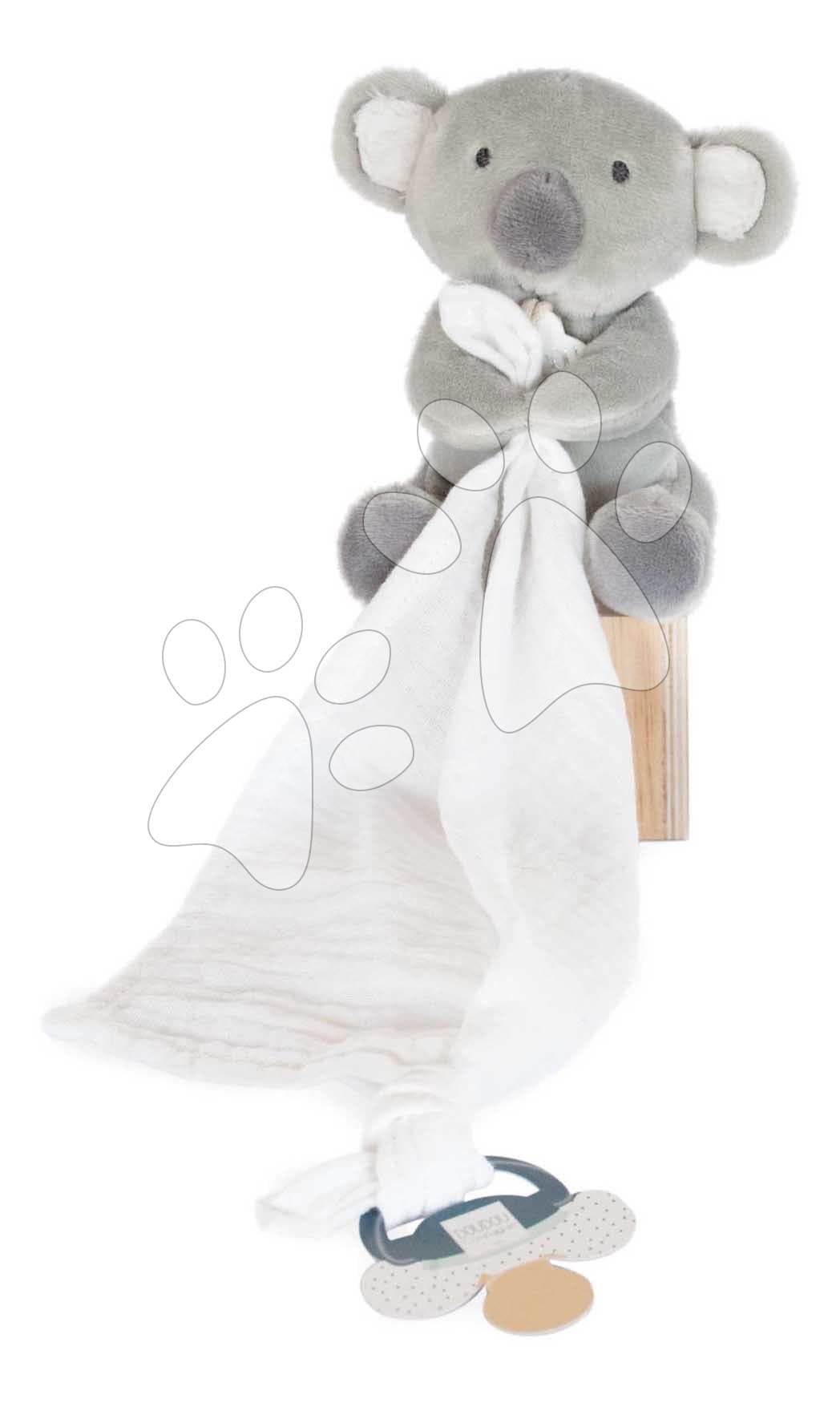 Plyšová koala so šnúrkou na cumlík Koala Dummy Holder Unicef Collection Doudou et Compagnie v darčekovom balení sivá 12 cm od 0 mes