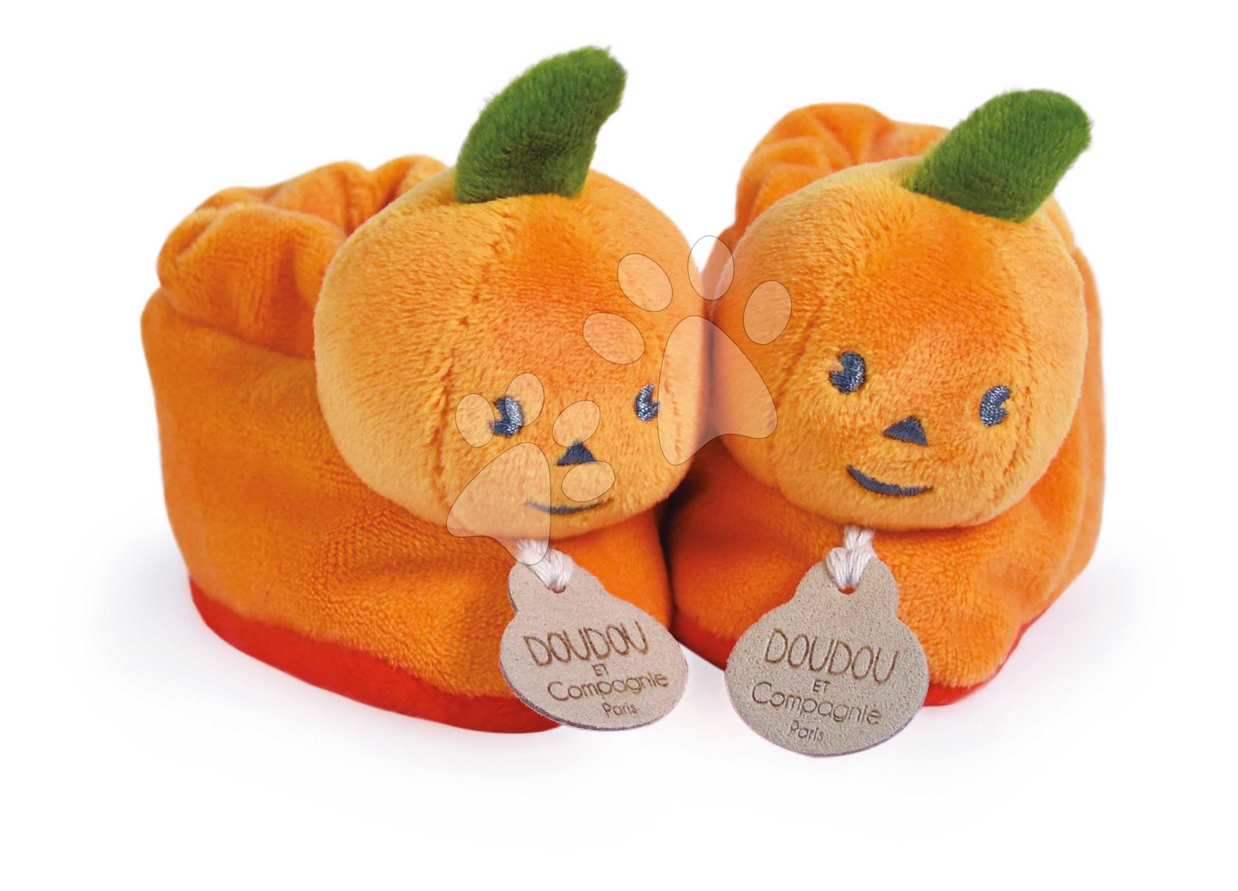 Papučky pre bábätko Tekvica Booties My First Halloween Doudou et Compagnie v darčekovom balení oranžové od 0-6 mes