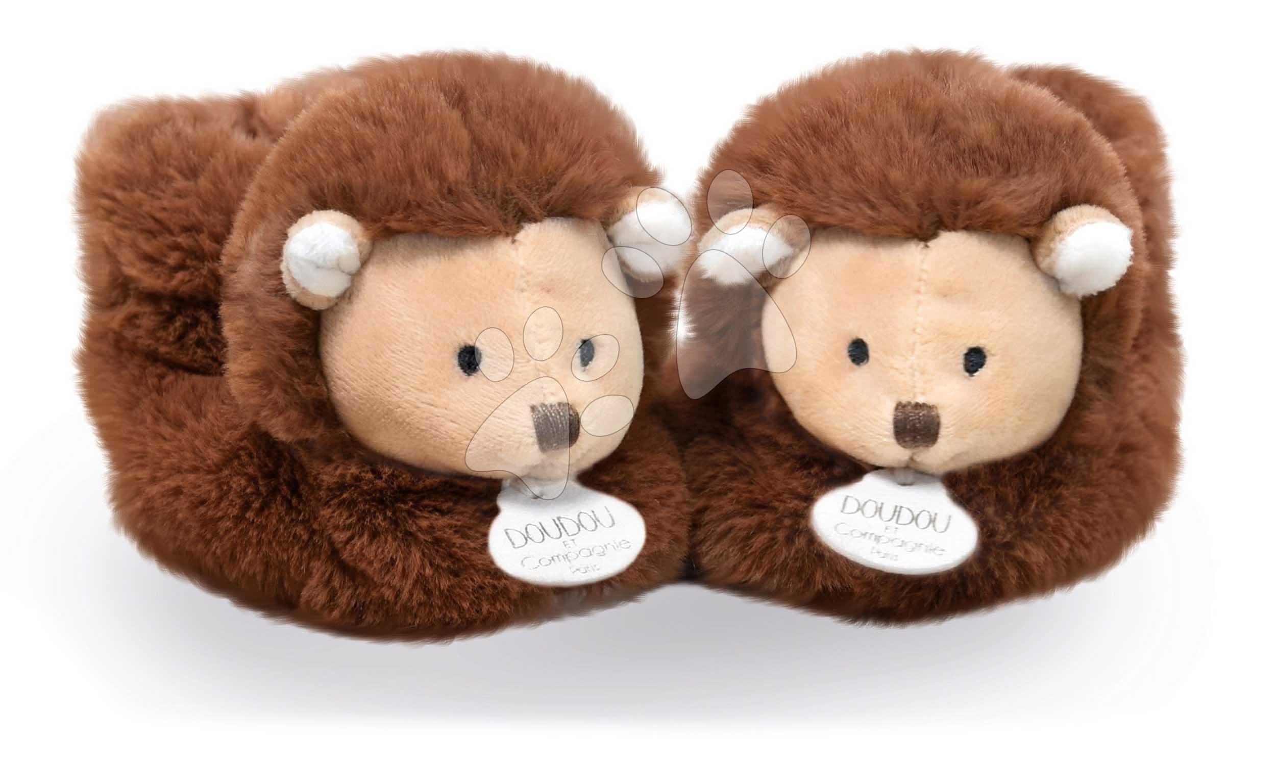 Papučky pre bábätko Hedgehog Booties Unicef Collection Doudou et Compagnie v darčekovom balení hnedé 0-6 mes 1