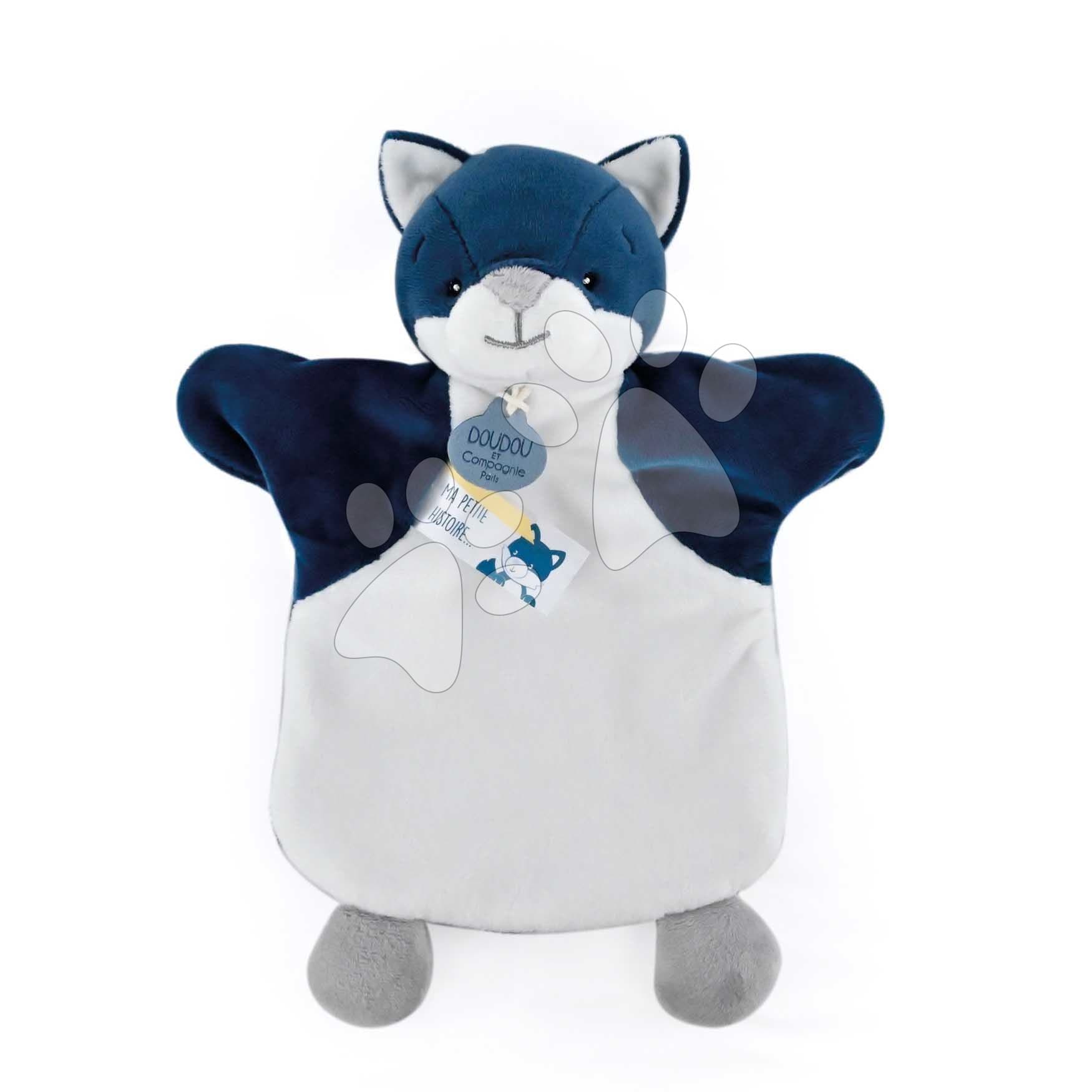 Plyšový vlk na bábkové divadlo Wolf Hand Puppet Doudou et Compagnie modrý 25 cm od 0 mes 1