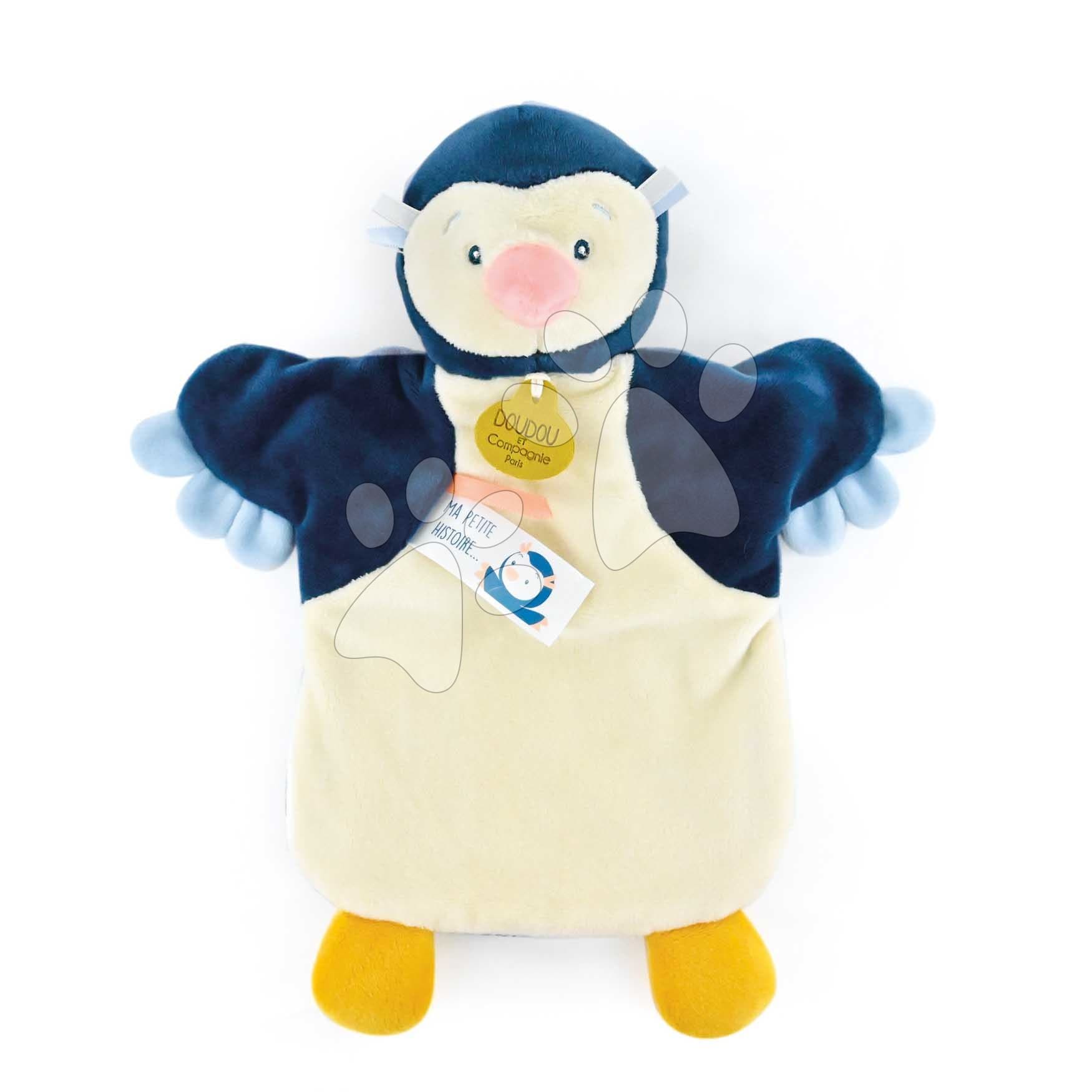 Plyšový tučniak na bábkové divadlo Penguin Hand Puppet Doudou et Compagnie modrý 25 cm od 0 mes