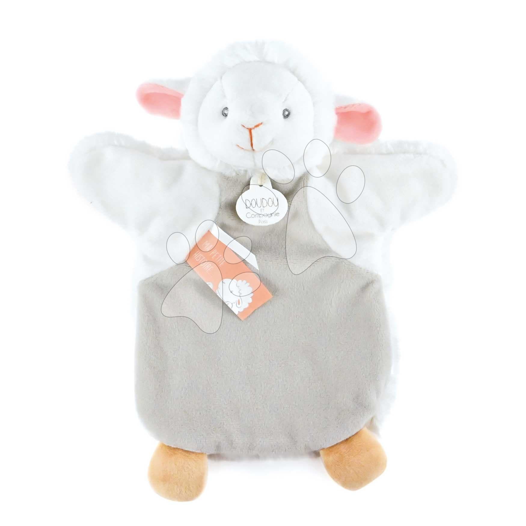 Plyšová ovečka na bábkové divadlo Lamb Green Hand Puppet Doudou et Compagnie sivá 25 cm od 0 mes