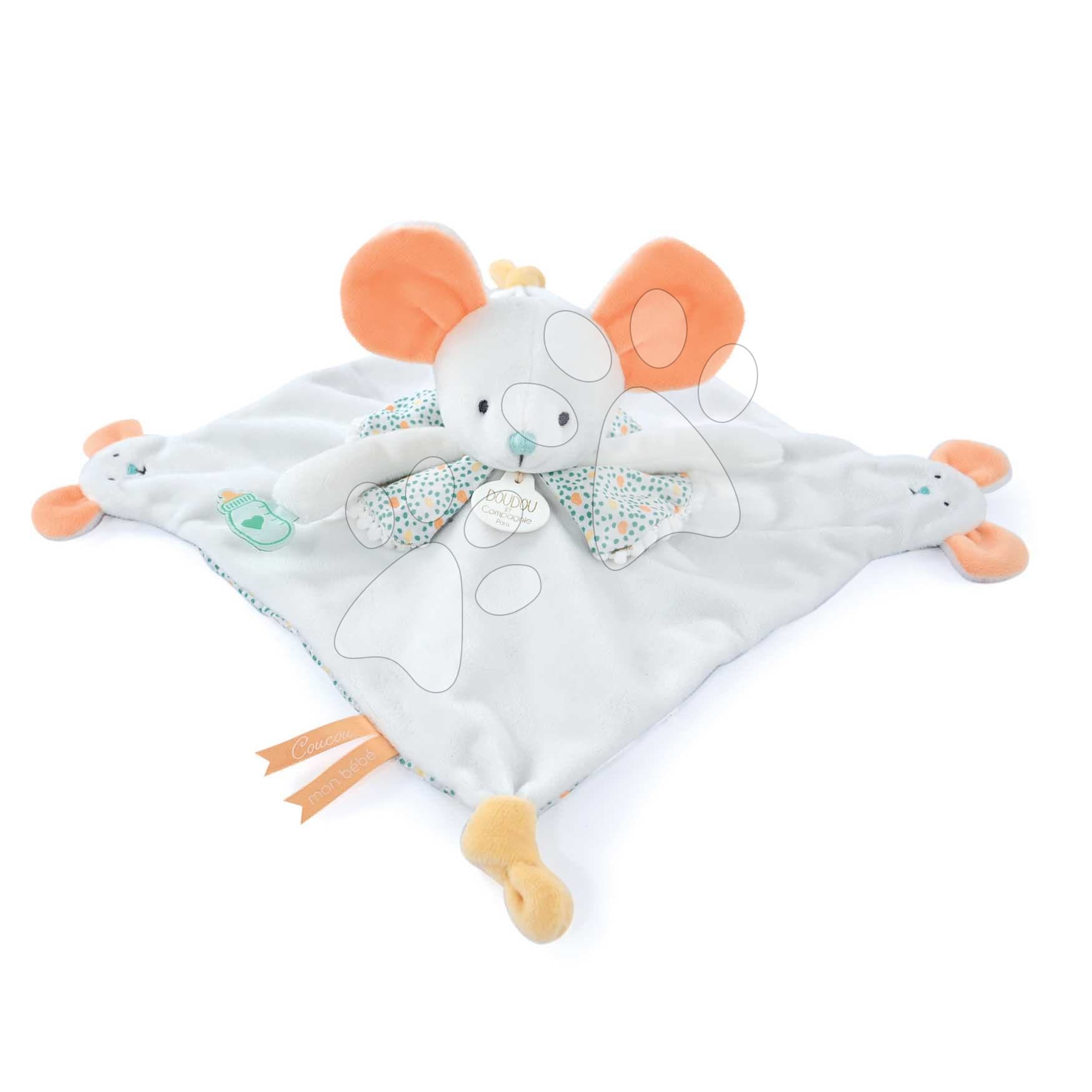 Plyšová myška na maznanie a bábkové divadlo Mouse Finger Puppet Doudou et Compagnie biela 30 cm od 0 mes