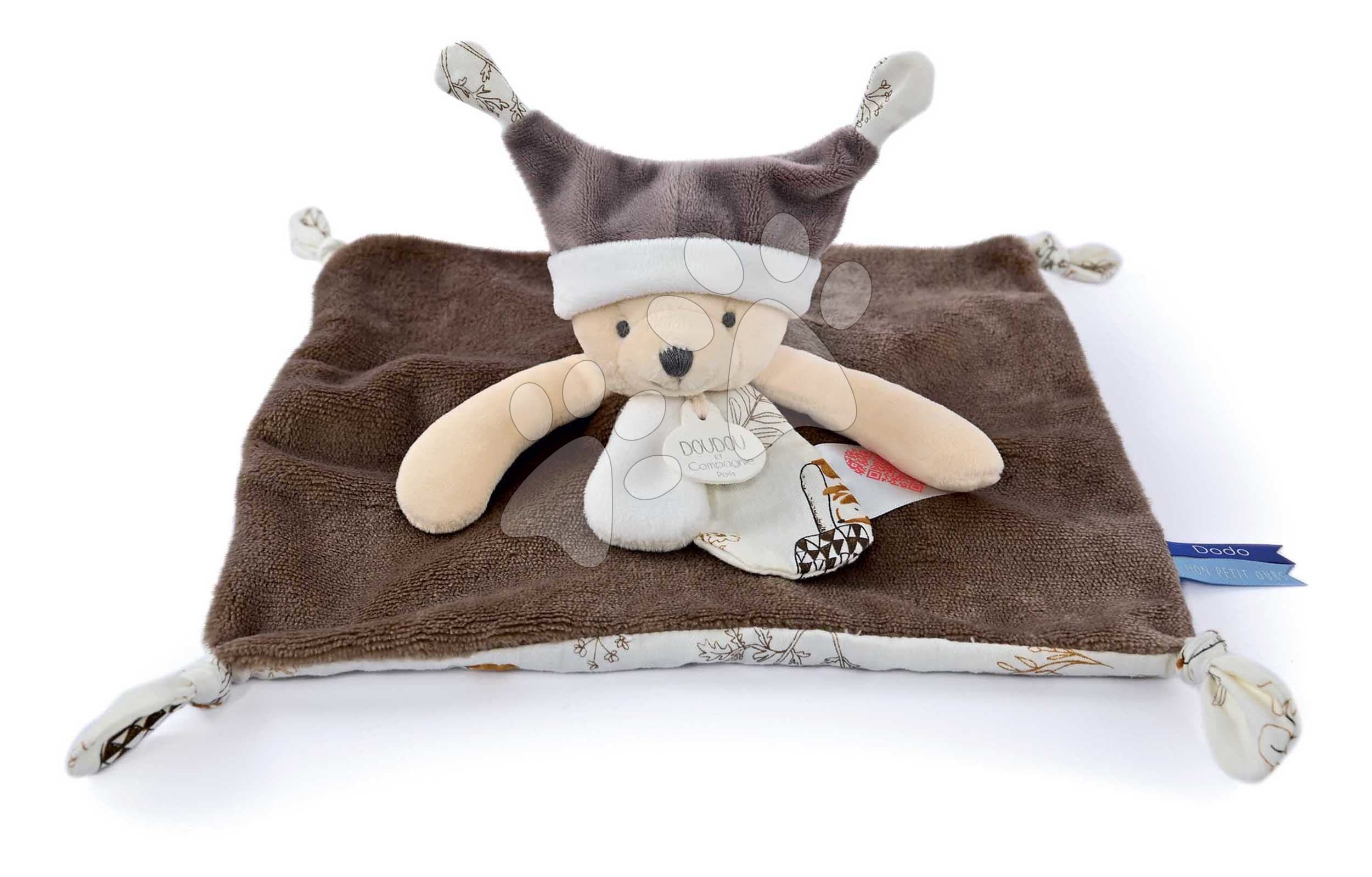 Plyšový medvedík na maznanie Bear Taupe Flat Comforter Doudou et Compagnie s QR kódom na rozprávky hnedý 25 cm od 0 mes 1